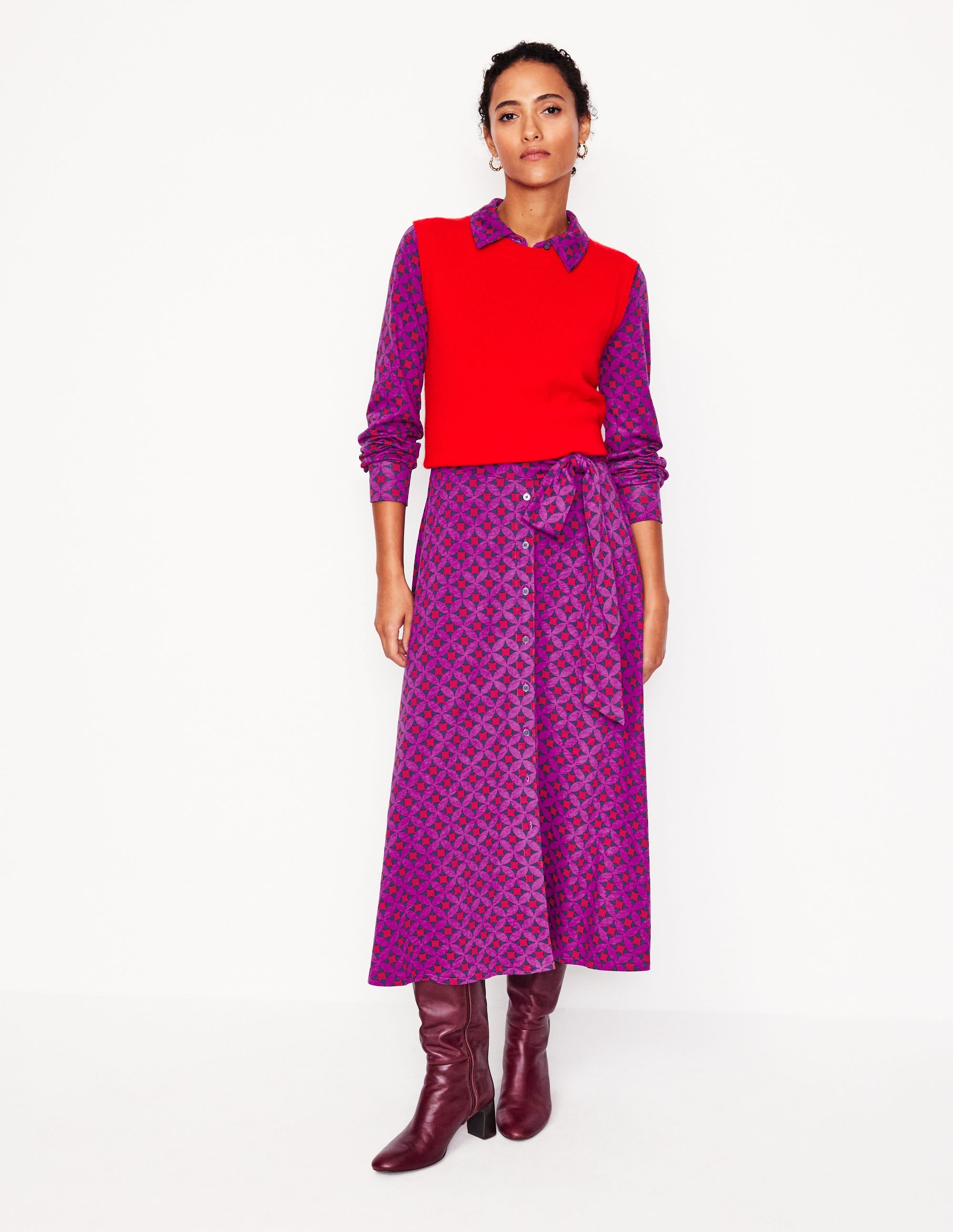 Marcia Jersey Midi Shirt Dress-Regal Purple, Diamond Terrace - Image 1