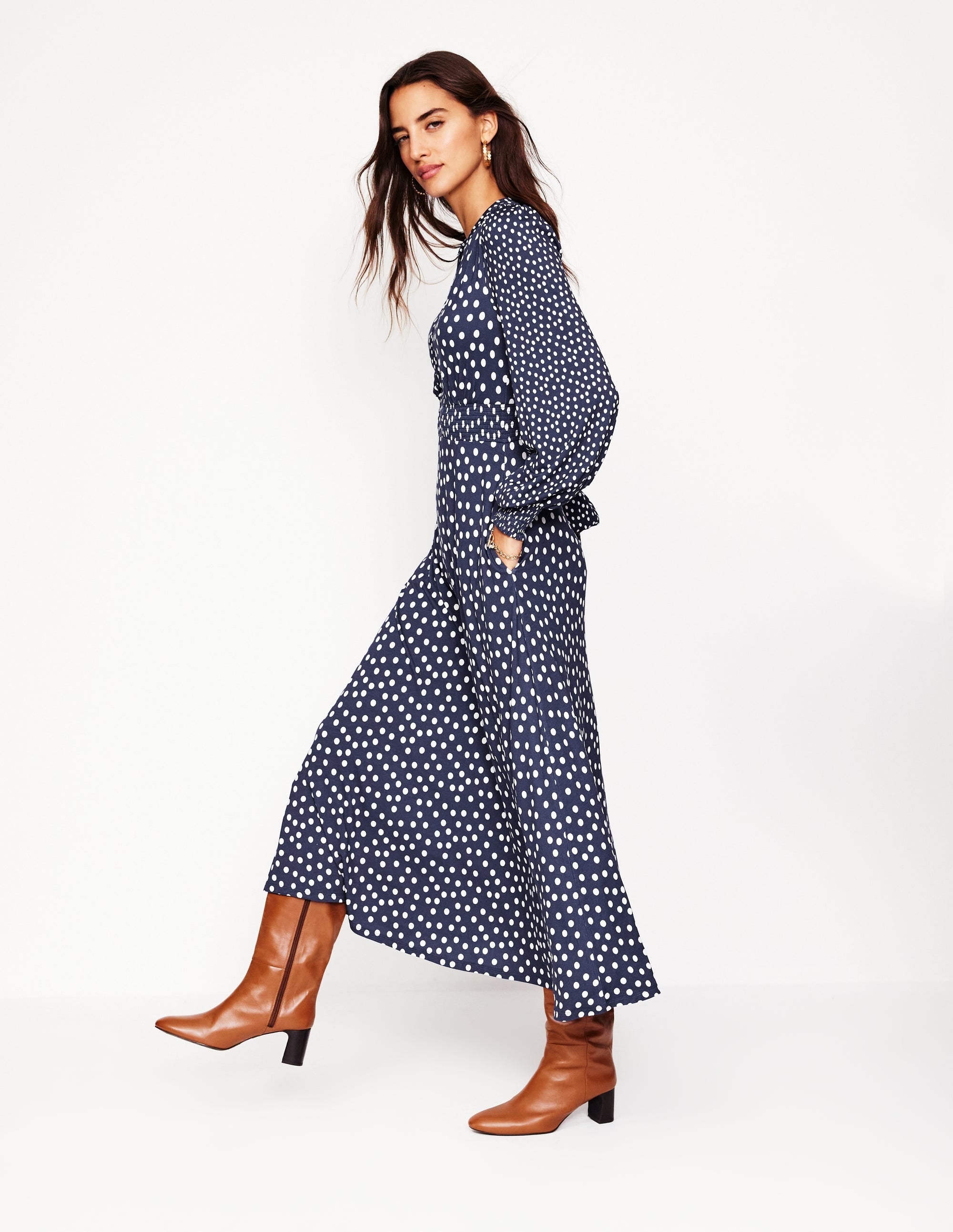 Georgia Jersey Midi Dress-College Navy, Abstract Dot - Image 1