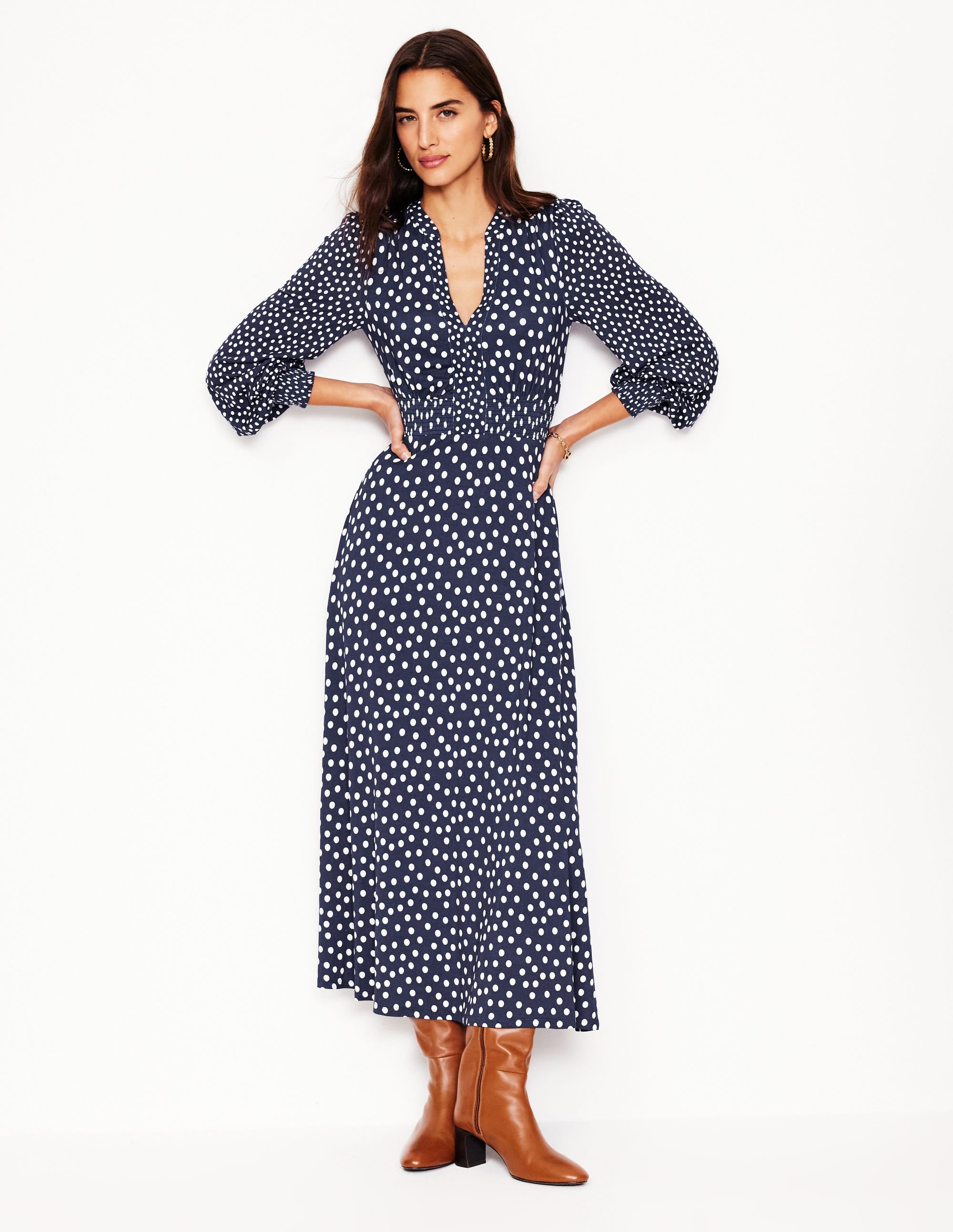 Georgia Jersey Midi Dress-College Navy, Abstract Dot - Image 5