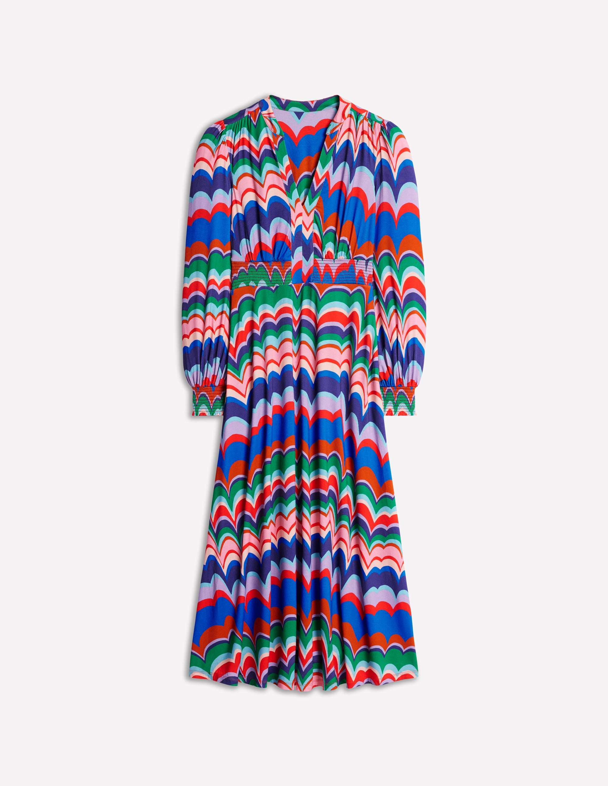Ivy Smocked Midi Dress-Multi, Abstract Wave - Image 6