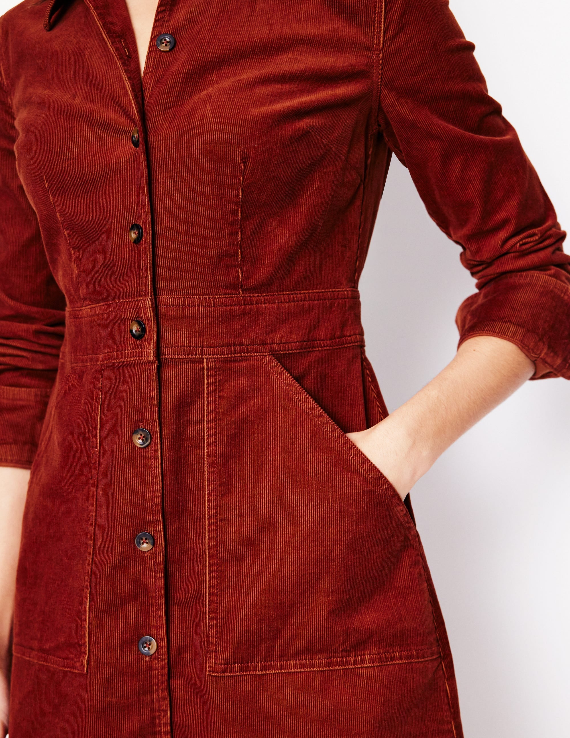 Flora Cord Shirt Dress-Cognac - Image 3