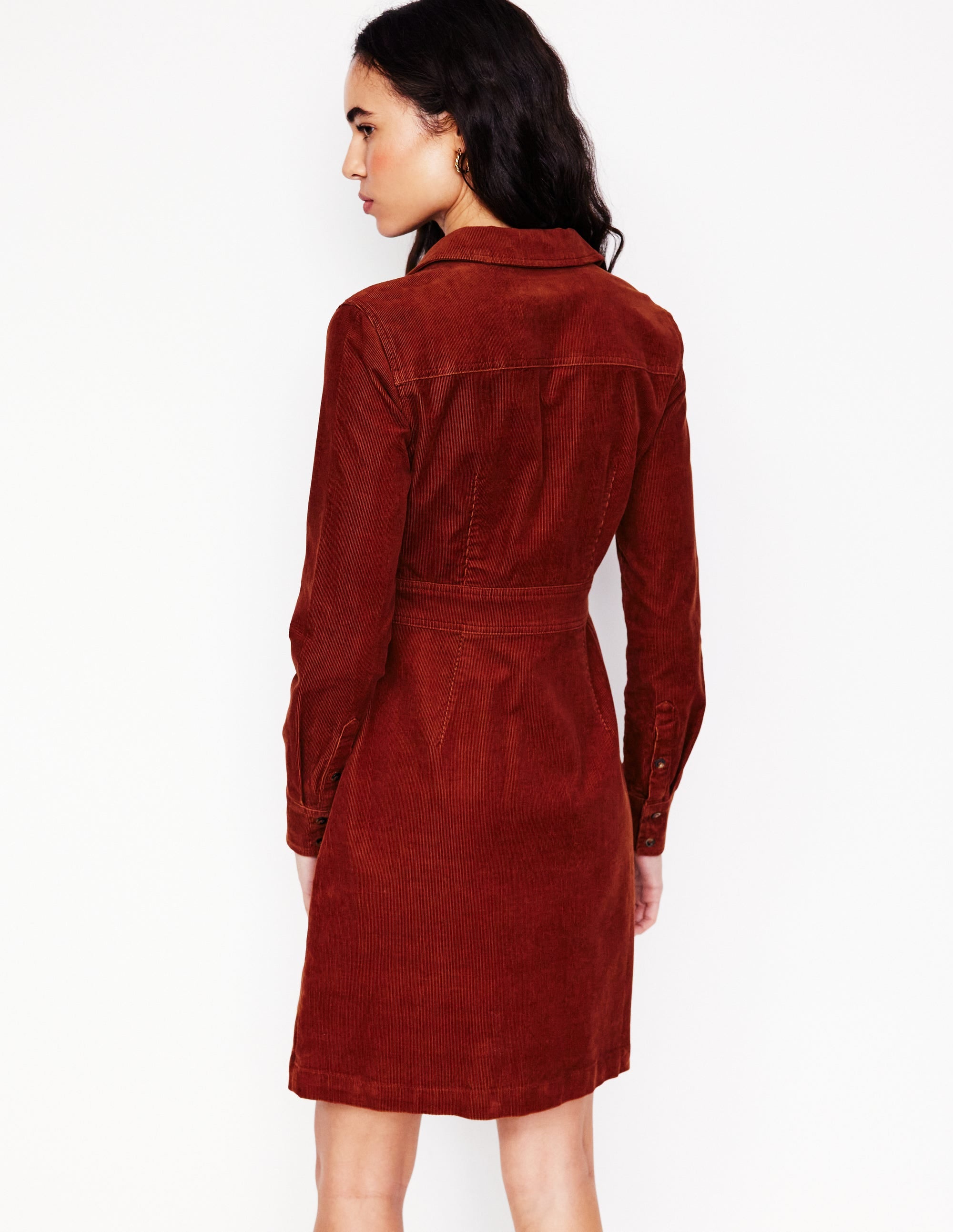 Flora Cord Shirt Dress-Cognac - Image 4