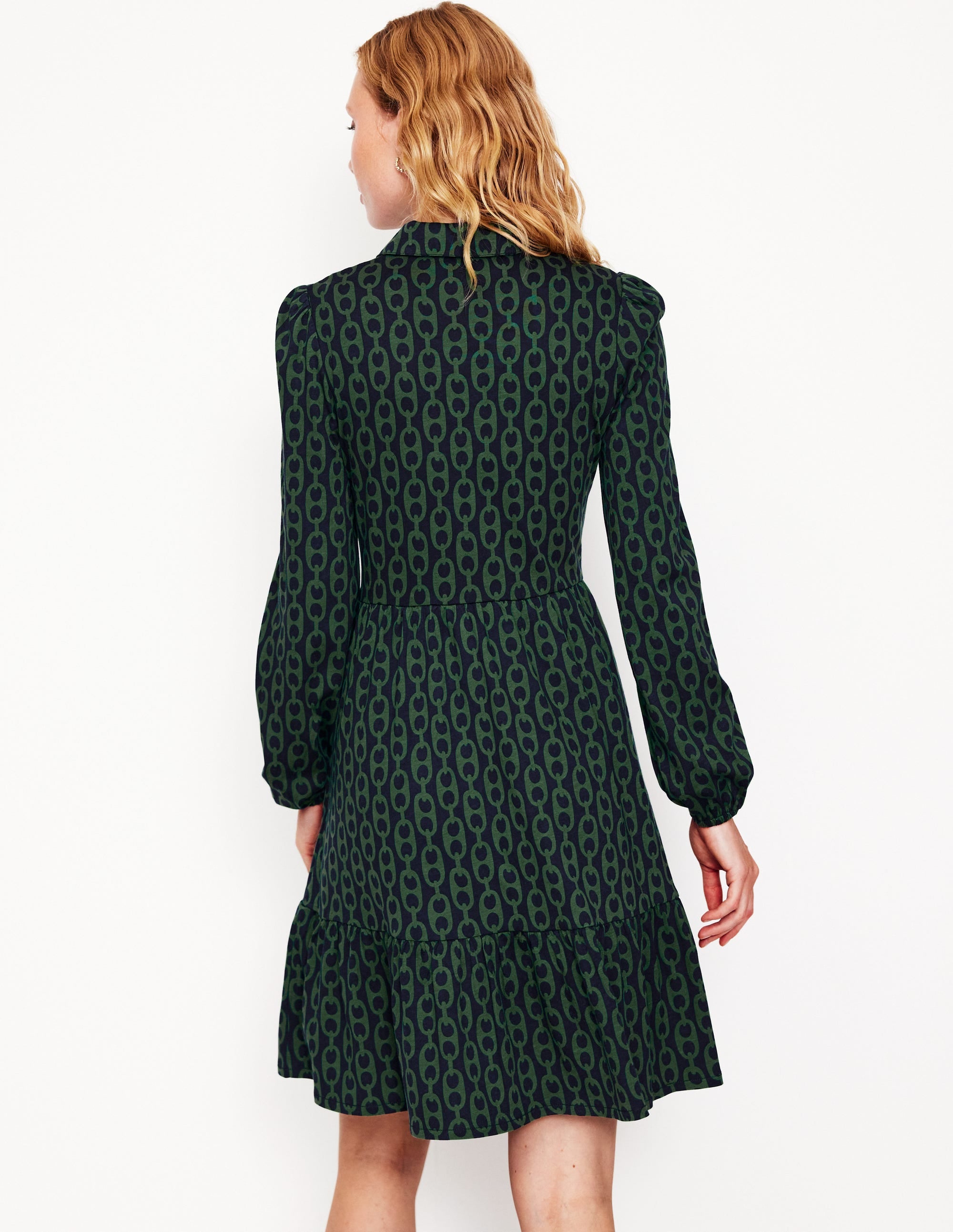 Jemima Tiered Jersey Dress-Pine, Geo Chain - Image 3