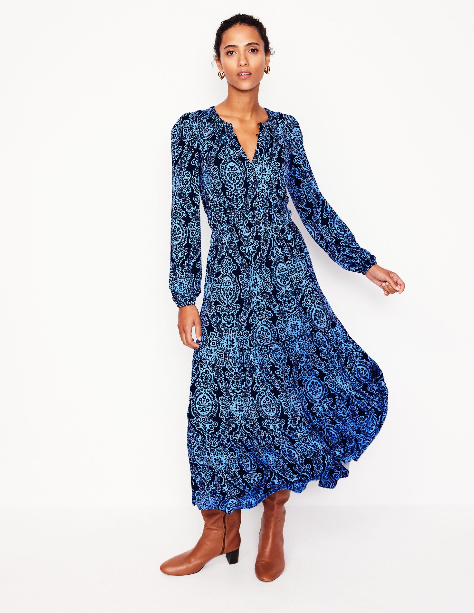 Smock Tiered Jersey Midi Dress-Forget-me-not, Opulent Vine | Boden AU Smock Tiered Jersey Midi Dress-Forget-me-not, Opulent Vine | Boden AU