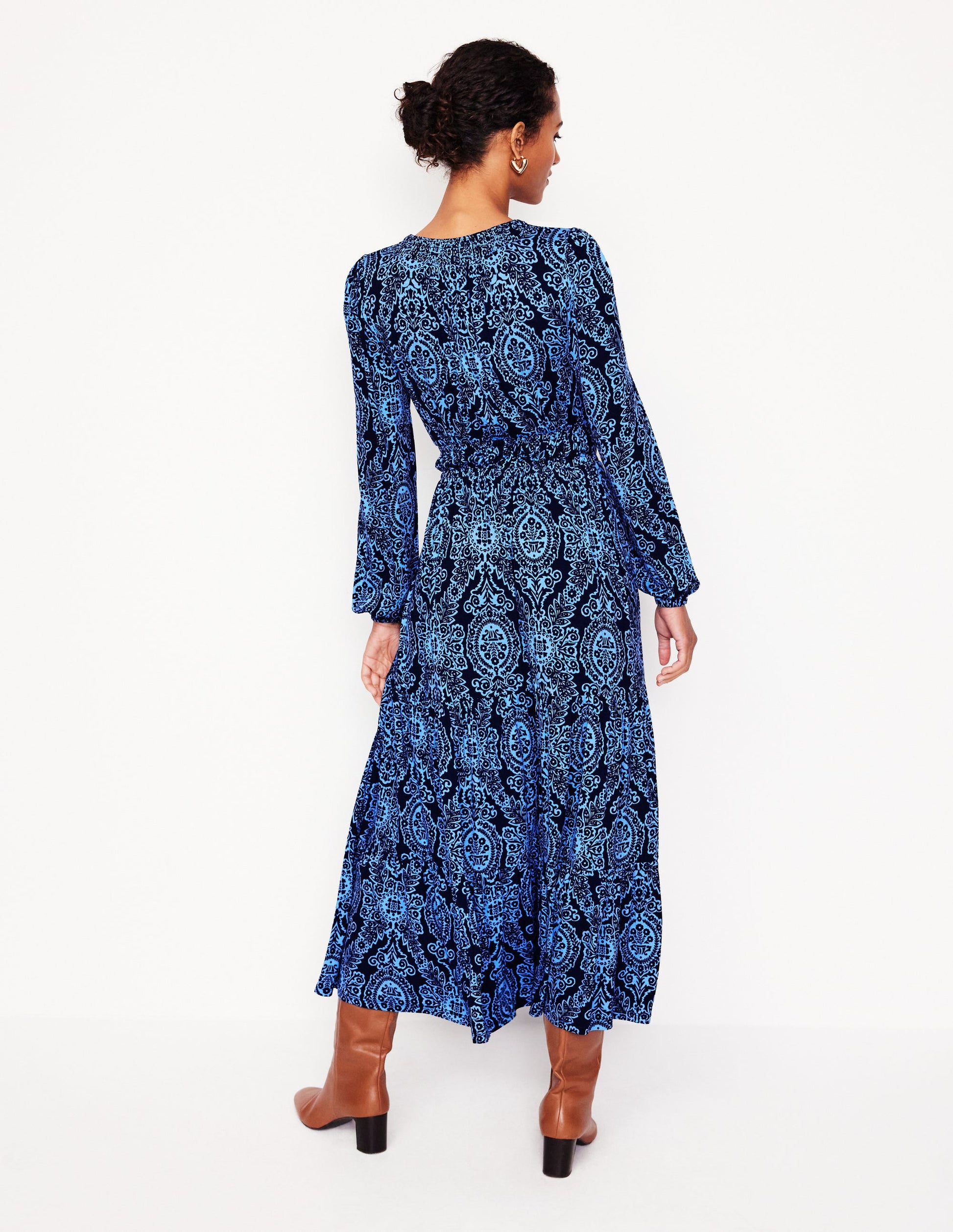 Smock Tiered Jersey Midi Dress-Forget-me-not, Opulent Vine | Boden AU Smock Tiered Jersey Midi Dress-Forget-me-not, Opulent Vine | Boden AU