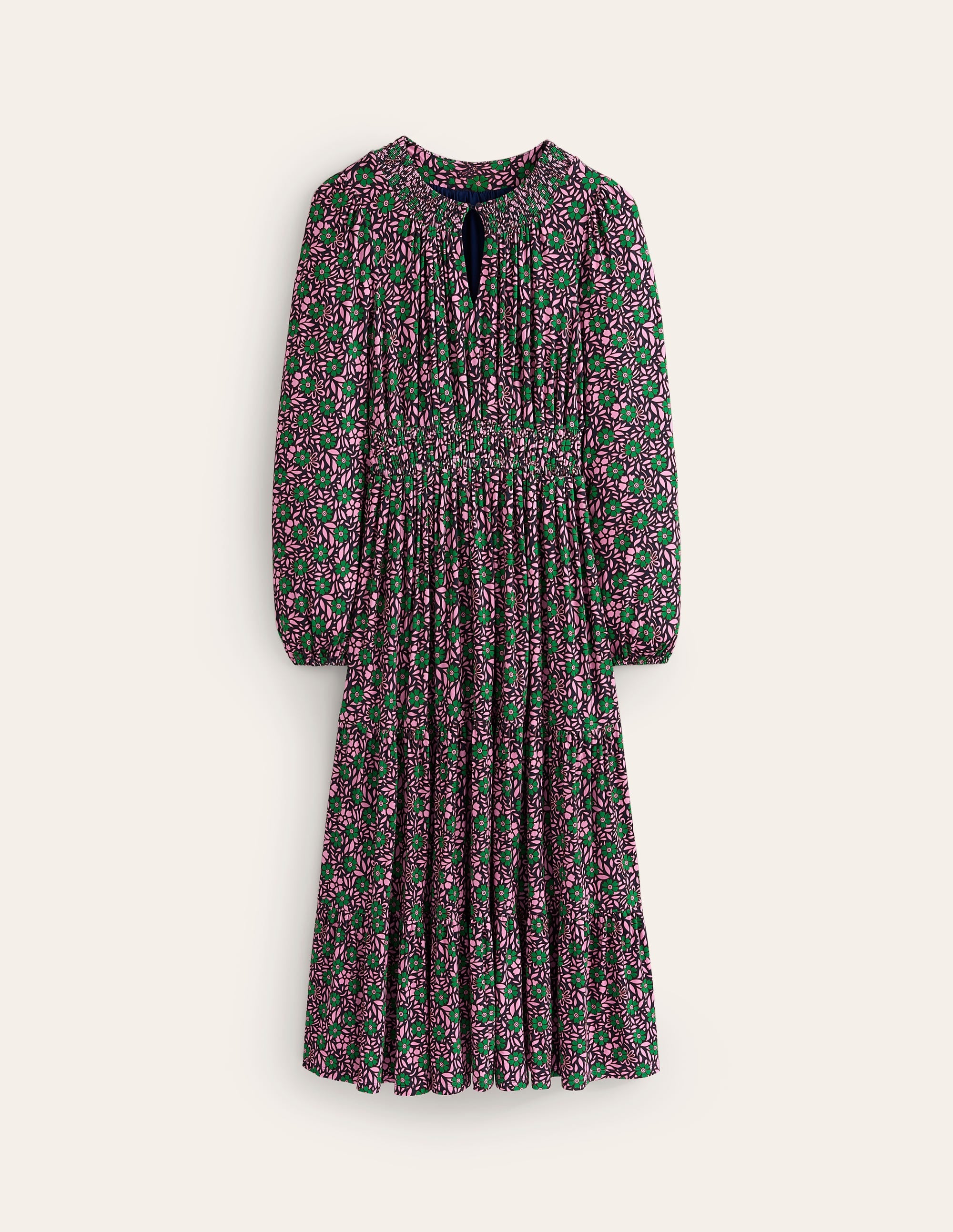 Smock Tiered Jersey Midi Dress-Sherbet, Foliage Cluster - Image 5