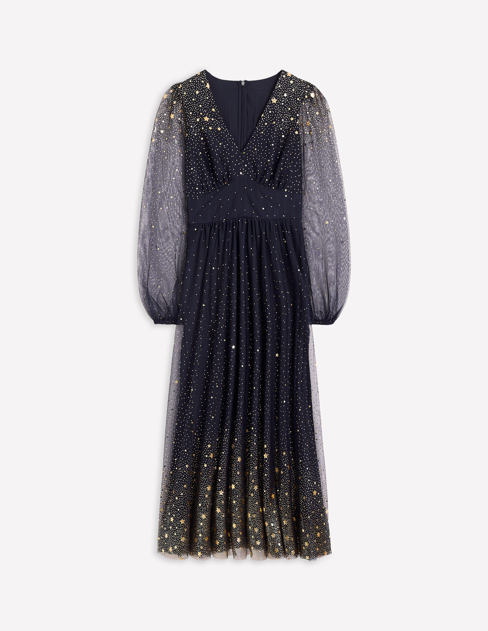 Christina Tulle Midi Dress-Navy, Foil Scattered Stars-7
