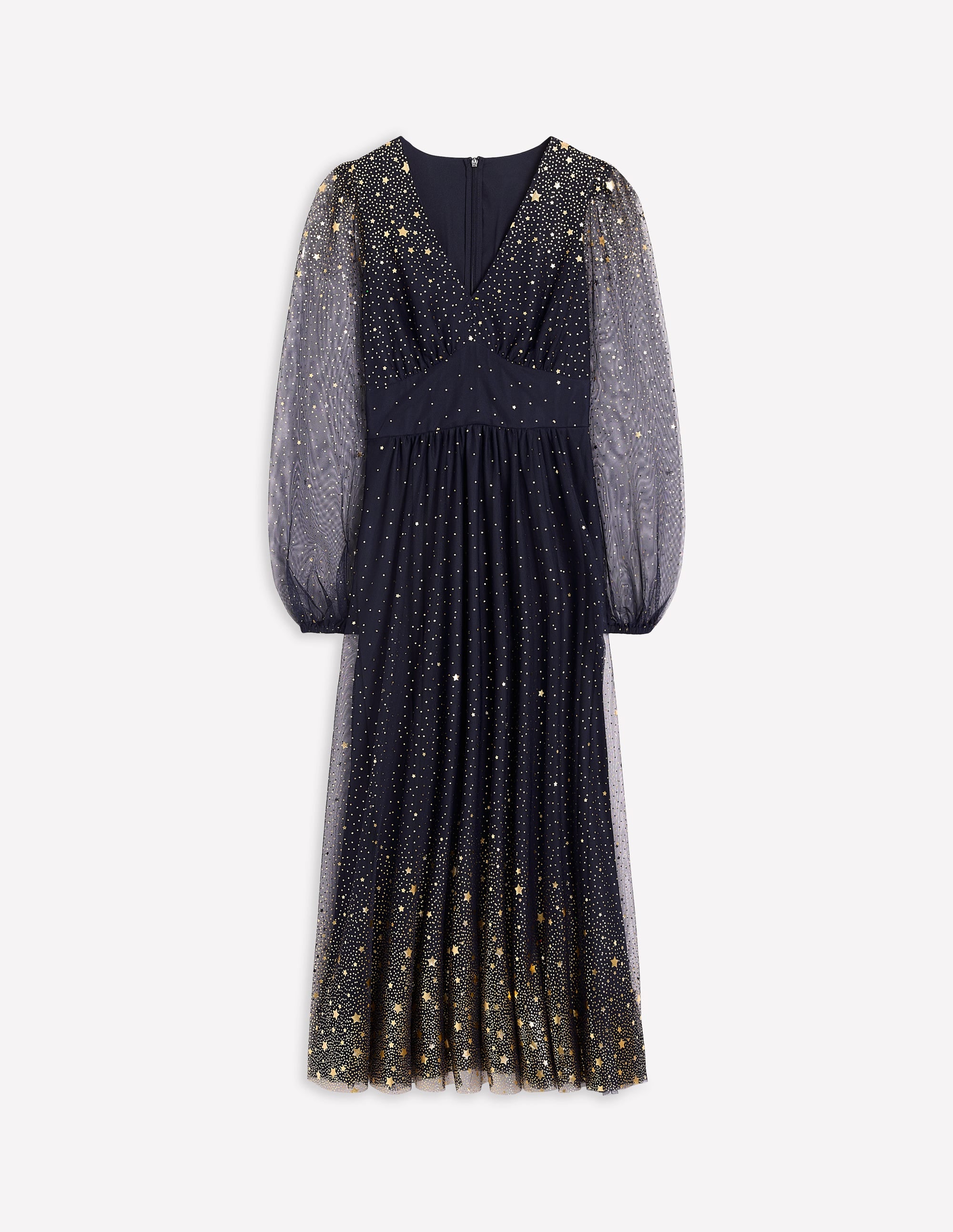 Christina Tulle Midi Dress-Navy, Foil Scattered Stars - Image 7
