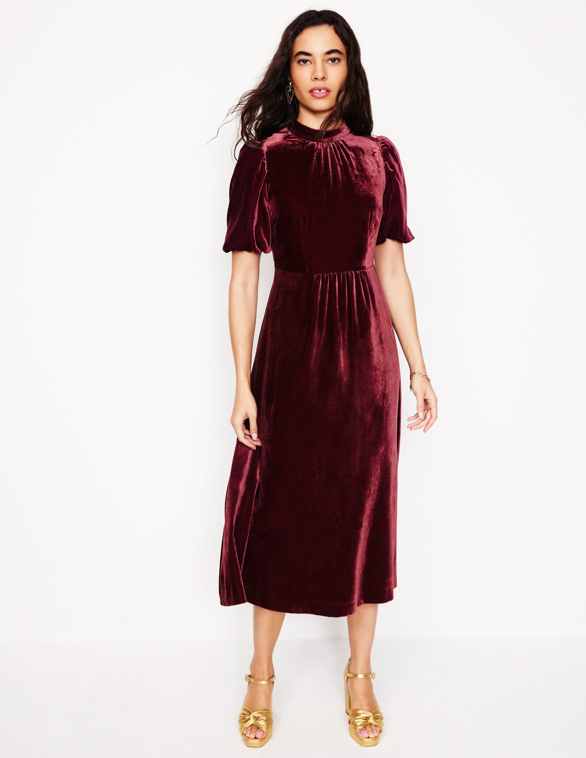 High Neck Velvet Dress-Cabernet - Image 1