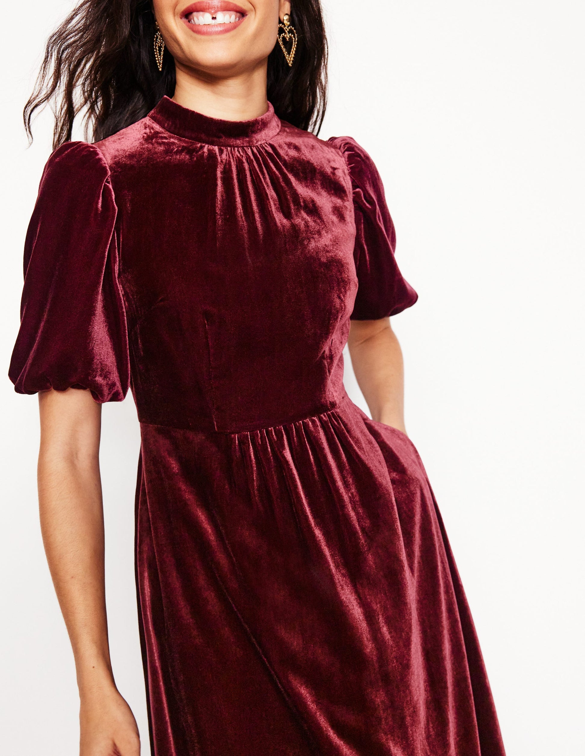 High Neck Velvet Dress-Cabernet-2
