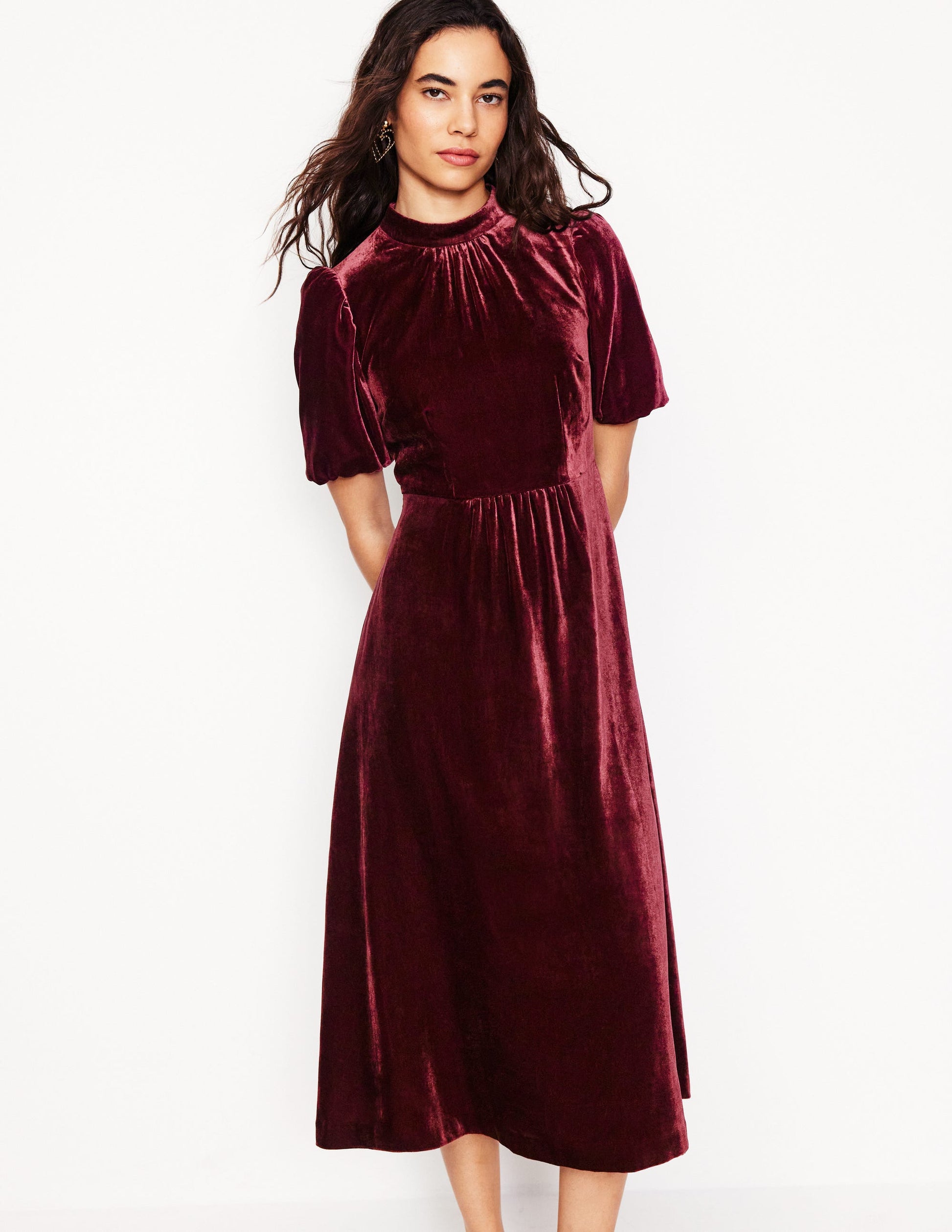 High Neck Velvet Dress-Cabernet-4