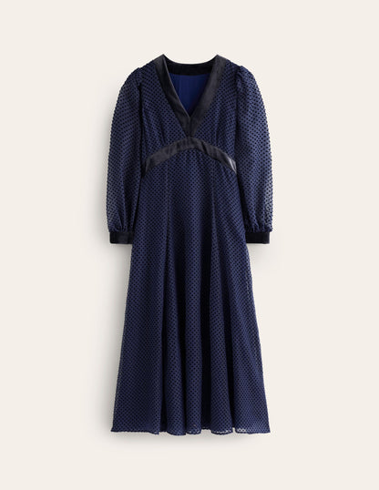 Devore Maxi Tea Dress-Navy, Devore Spot-6