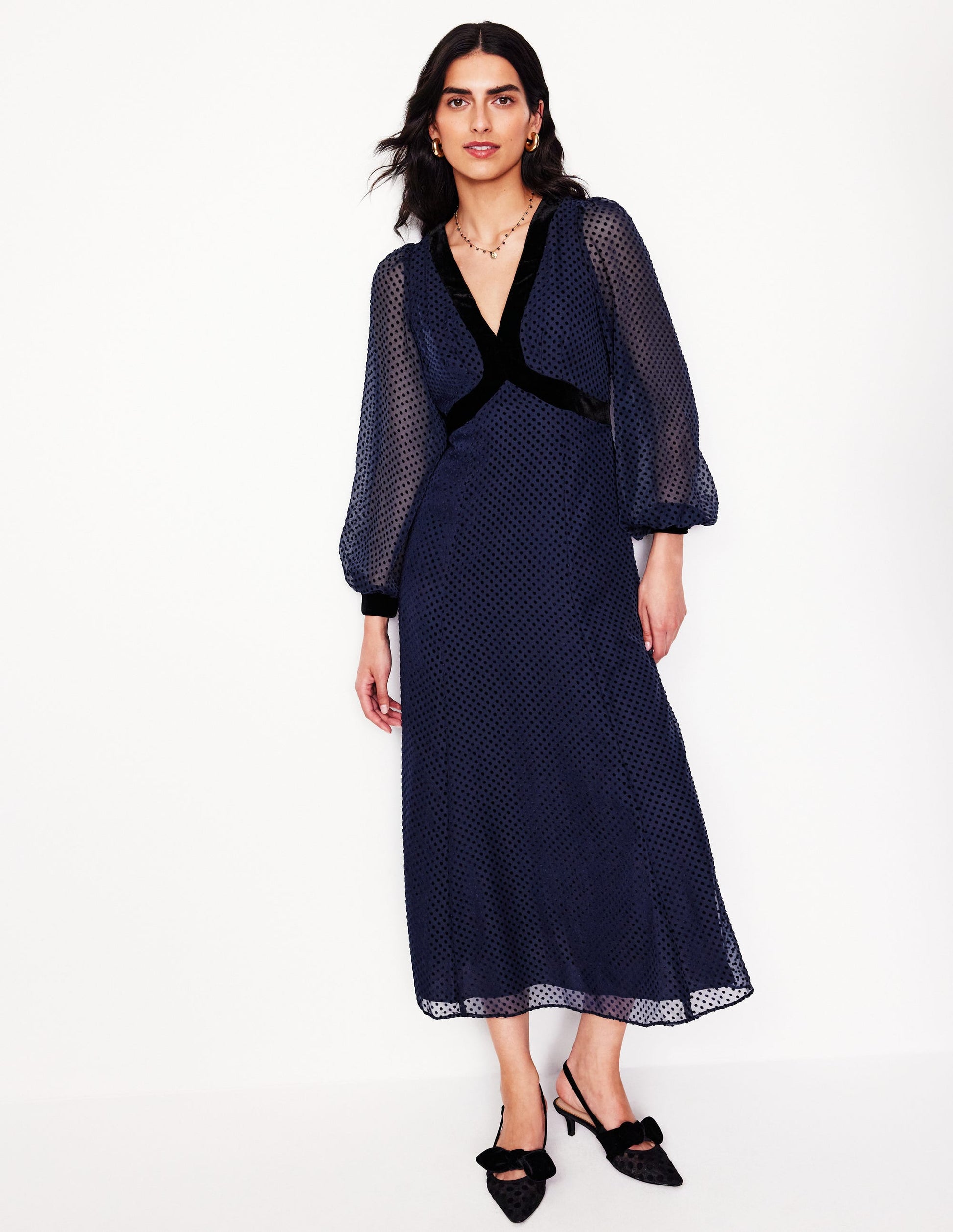 Devore Maxi Tea Dress-Navy, Devore Spot-1