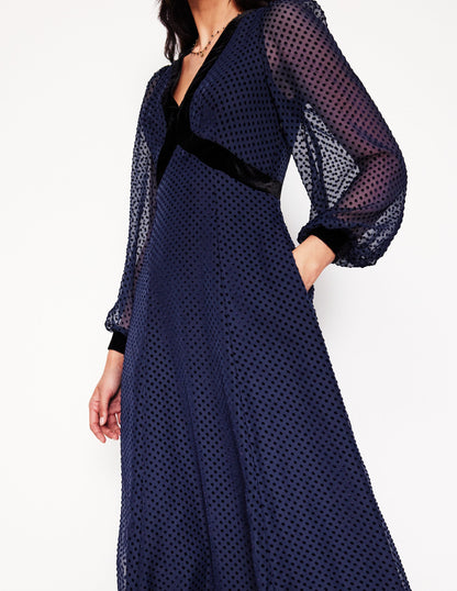 Devore Maxi Tea Dress-Navy, Devore Spot-2