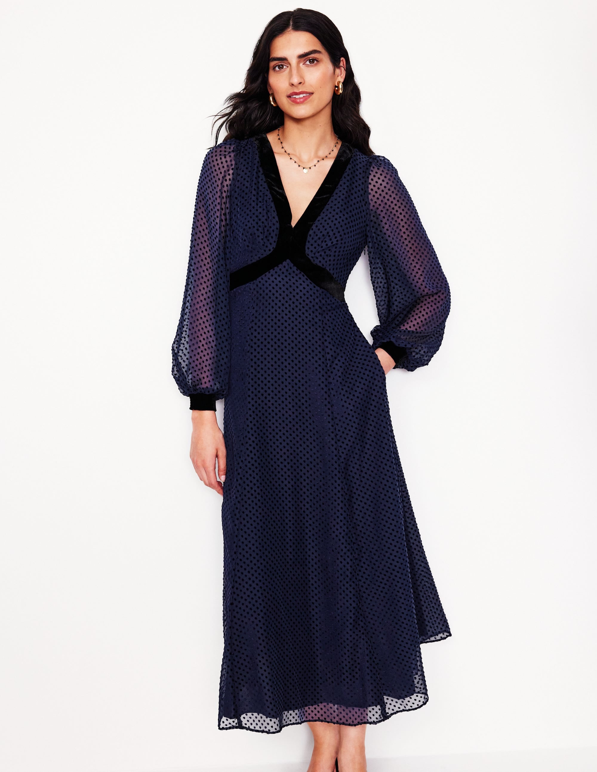Devore Maxi Tea Dress-Navy, Devore Spot - Image 4