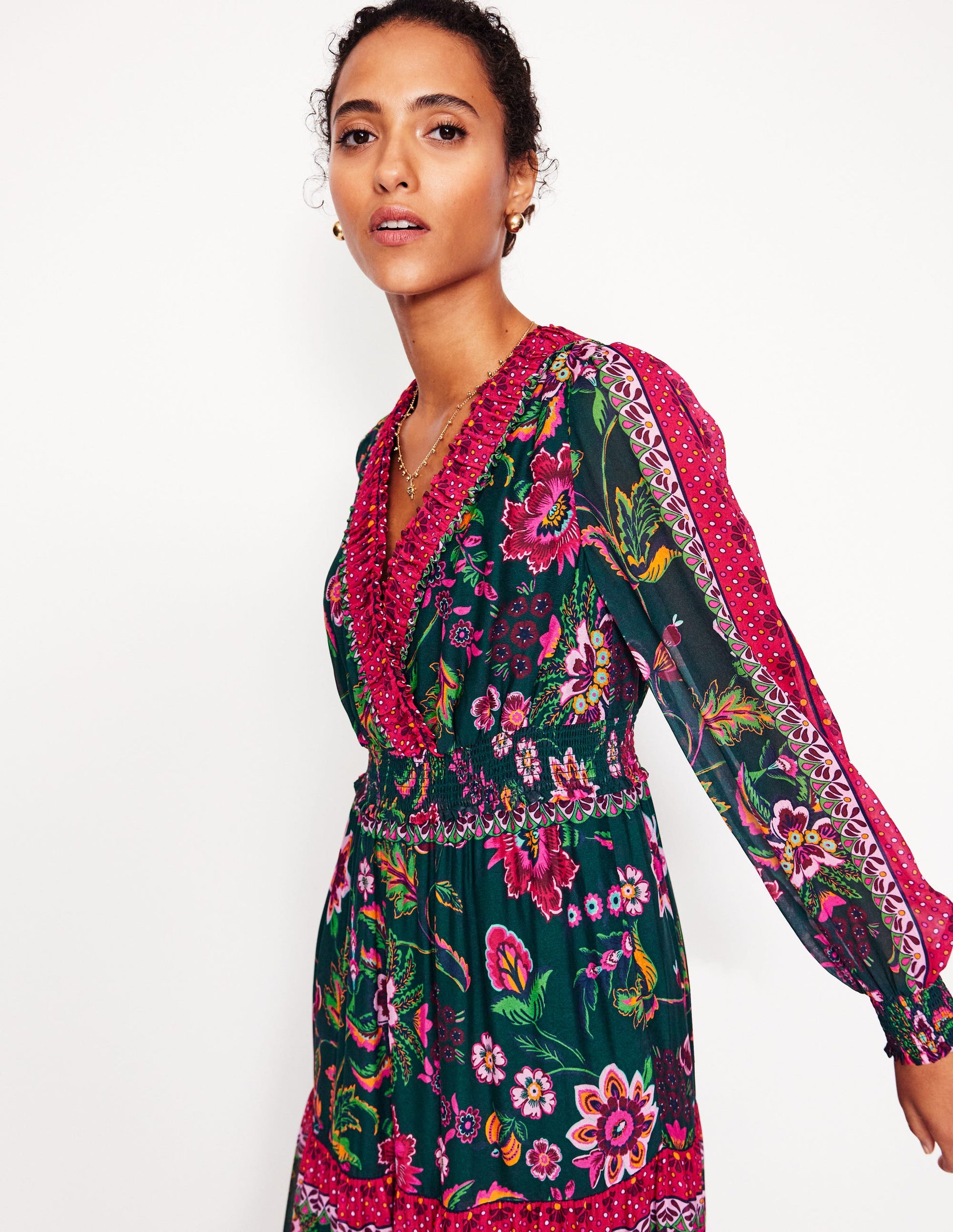 V-Neck Ruffle Maxi Dress-Multi, Blossom Flourish-2