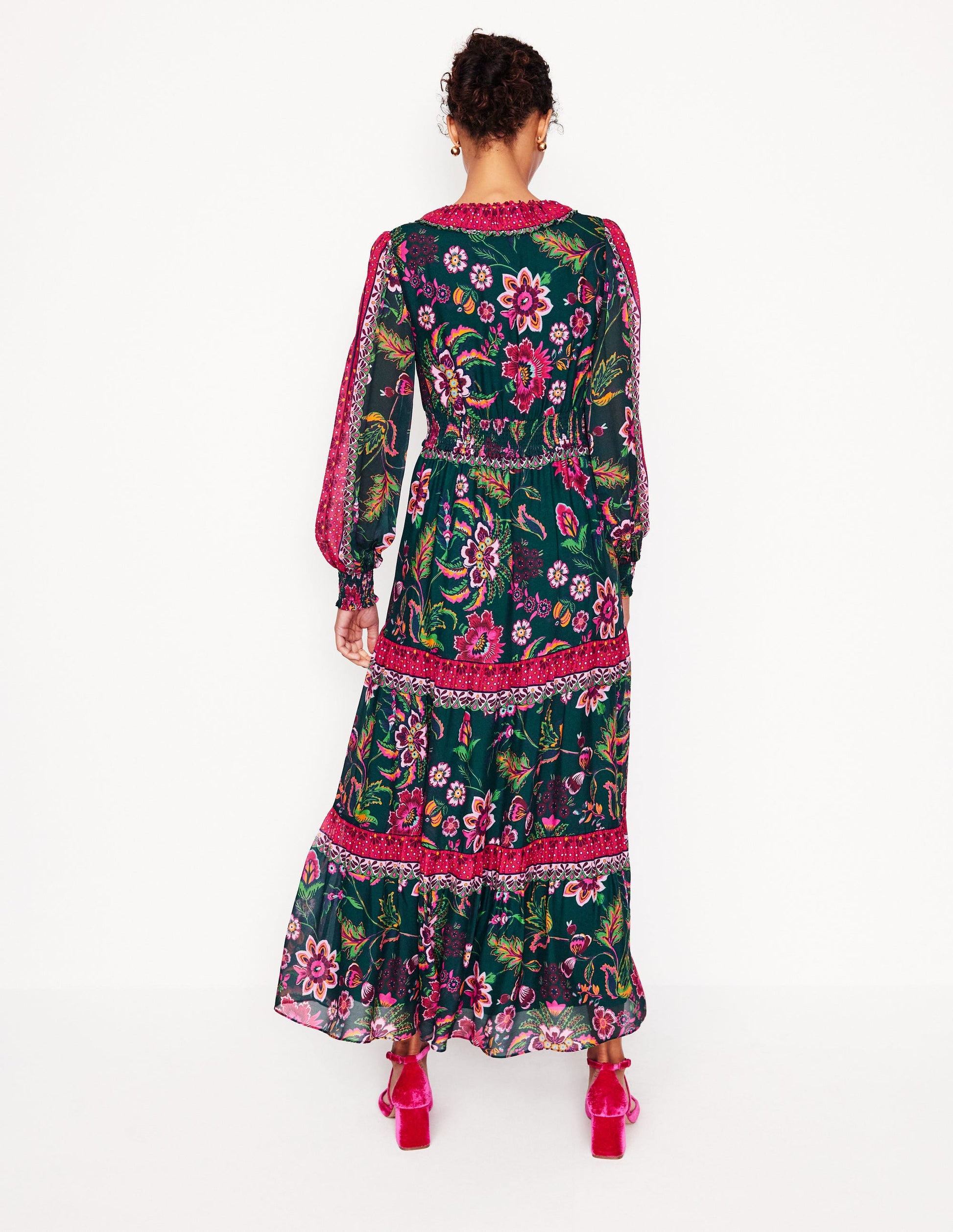 V-Neck Ruffle Maxi Dress-Multi, Blossom Flourish-3