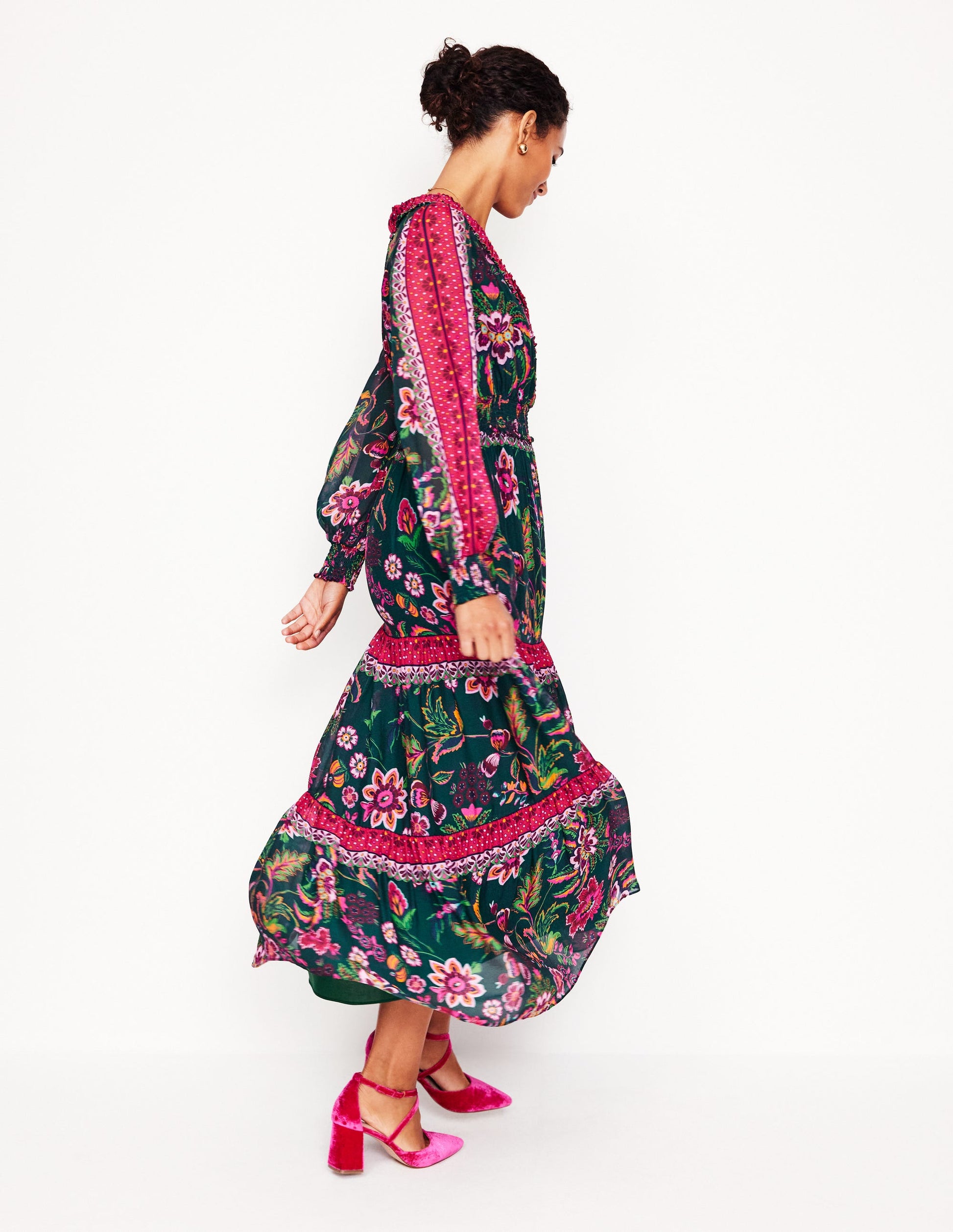 V-Neck Ruffle Maxi Dress-Multi, Blossom Flourish-4