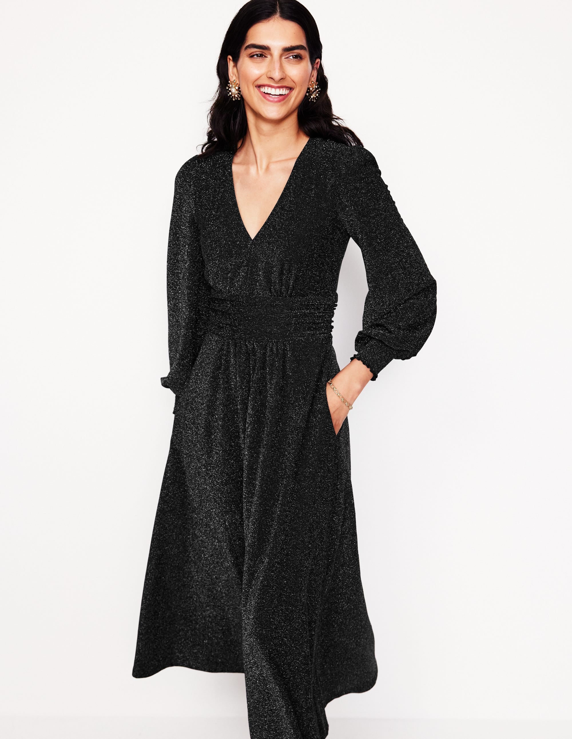 Daphne Metallic Midi Dress-Black - Image 1