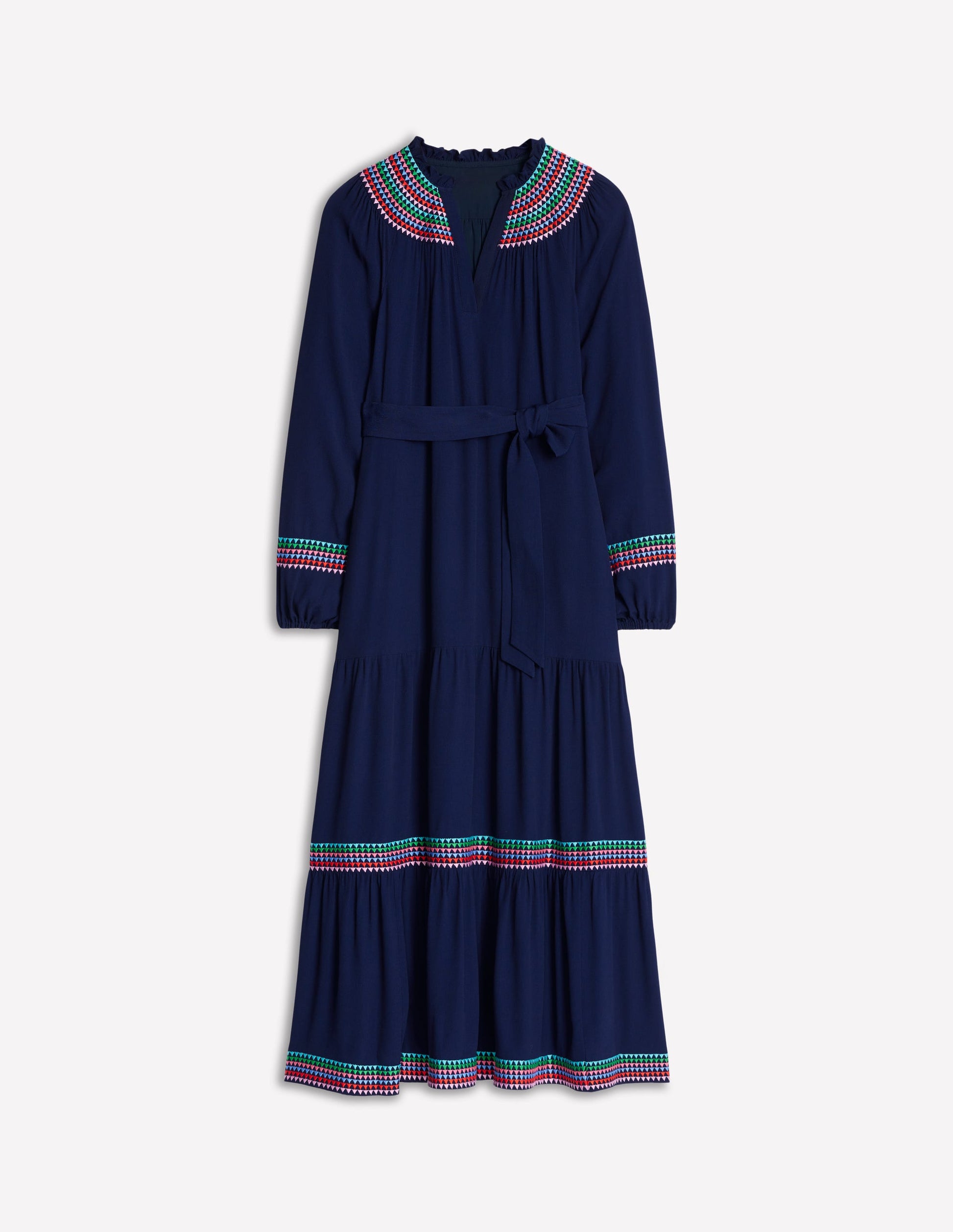 Embroidered Yoke Midi Dress-Navy-6