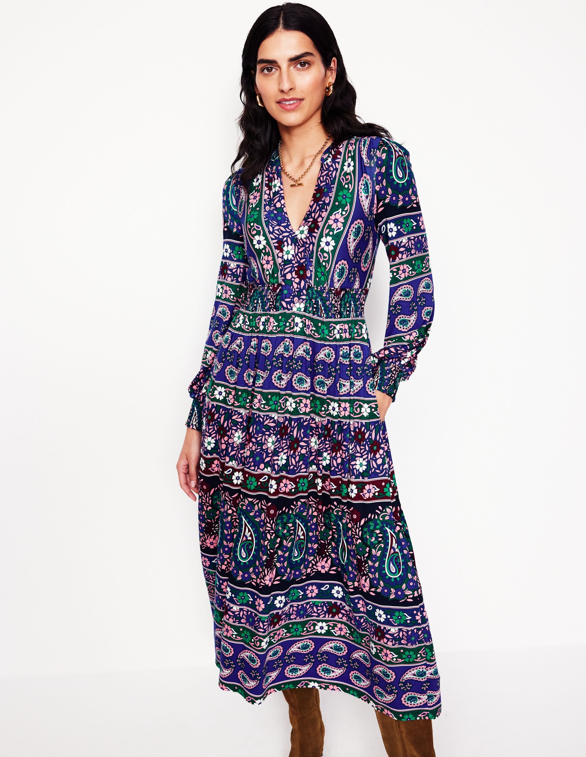 Georgia Jersey Midi Dress-Rich Blue, Paisley Medley - Image 1
