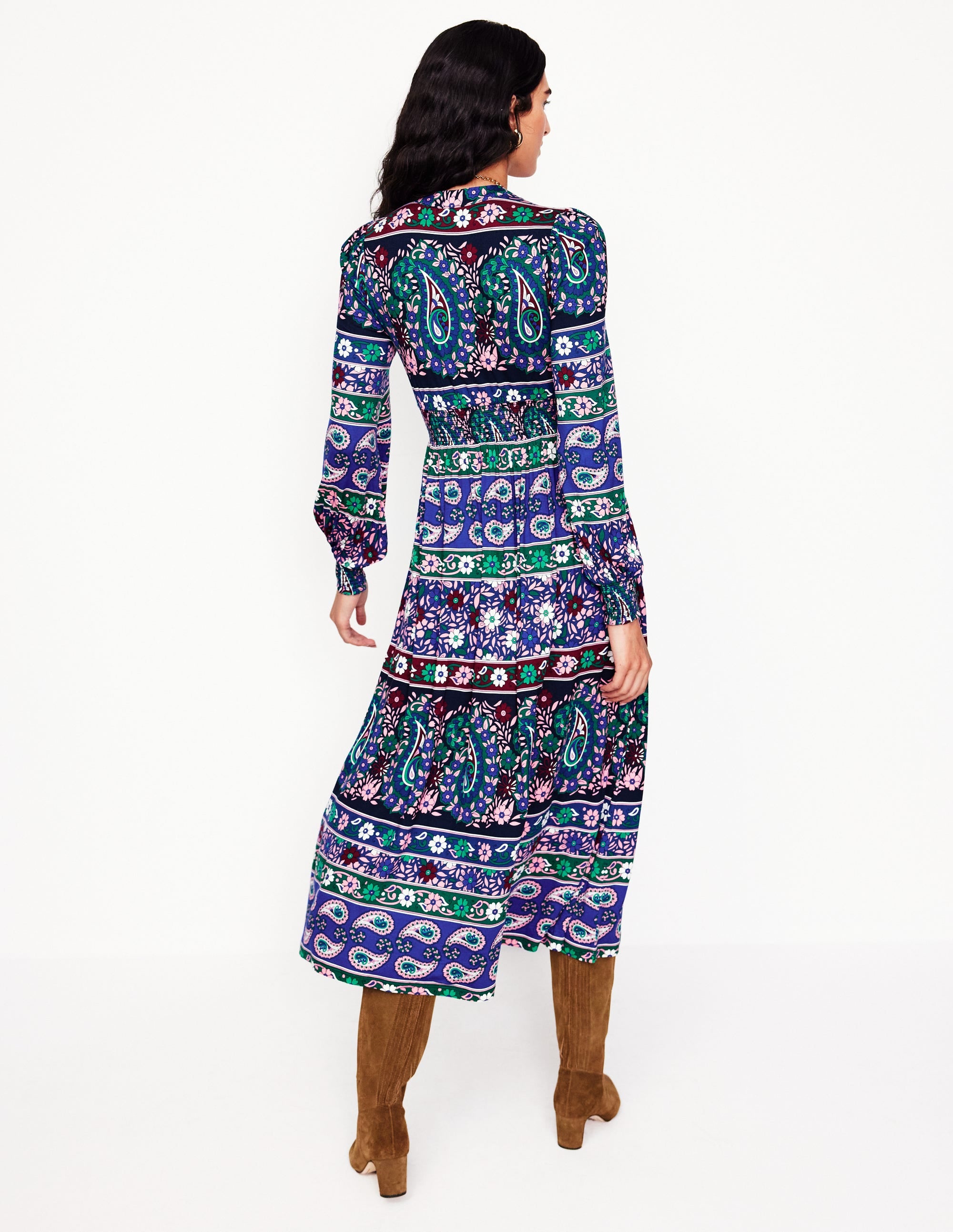 Georgia Jersey Midi Dress-Rich Blue, Paisley Medley - Image 3