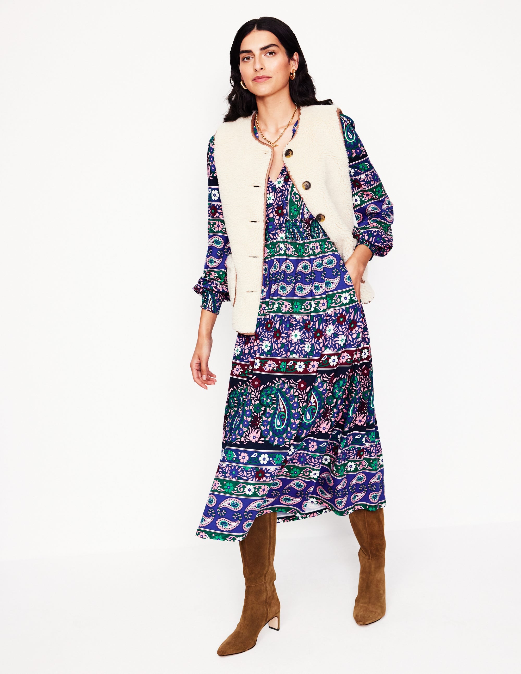 Georgia Jersey Midi Dress-Rich Blue, Paisley Medley - Image 4