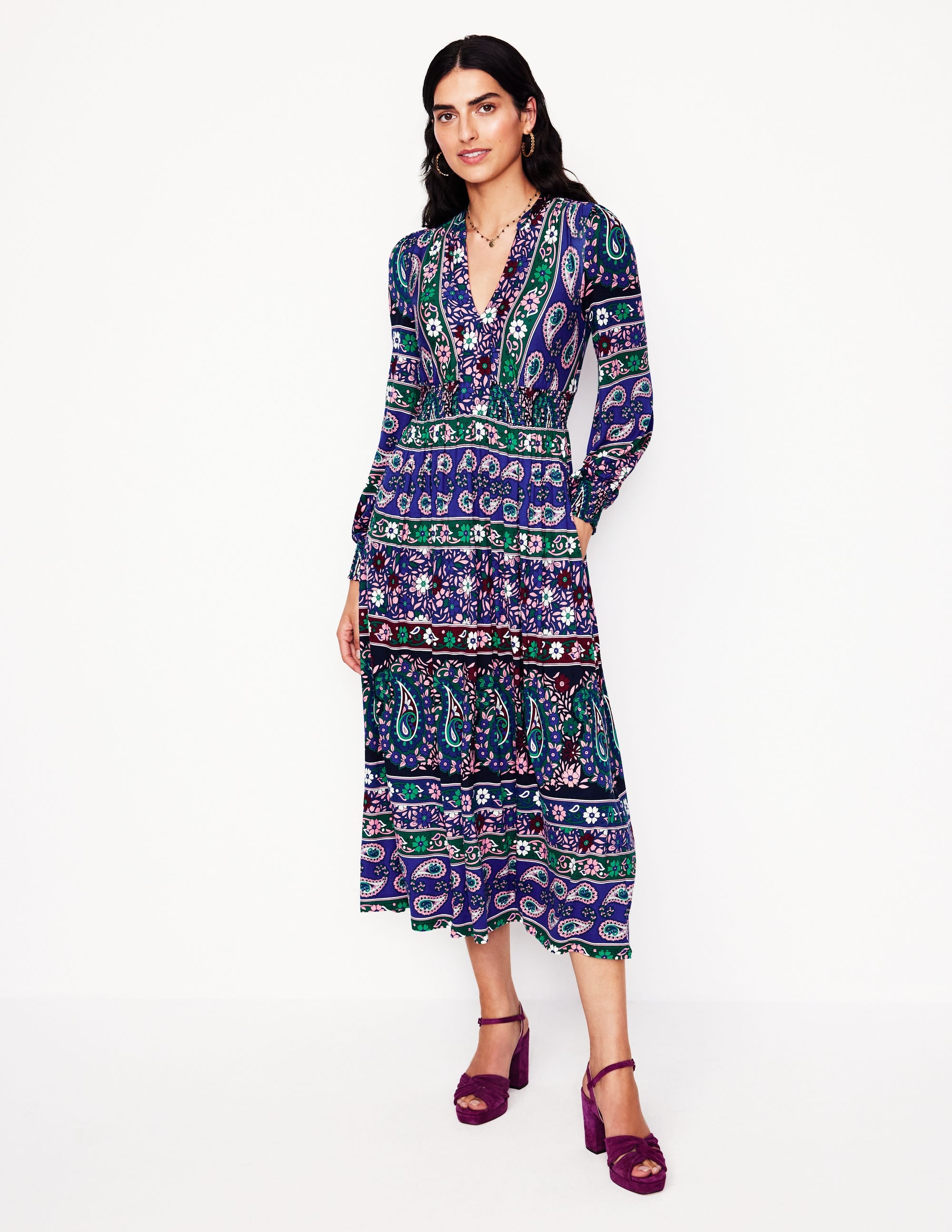 Georgia Jersey Midi Dress-Rich Blue, Paisley Medley - Image 5