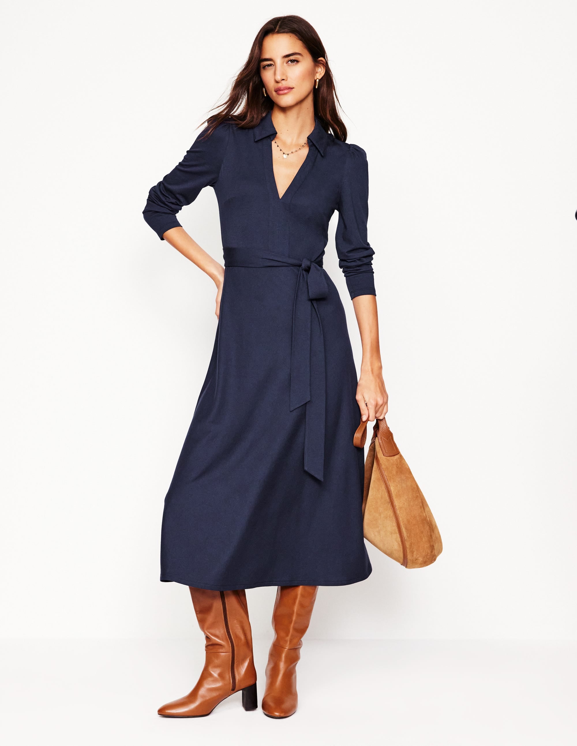 Imogen Collared Jersey Dress-Navy - Image 2