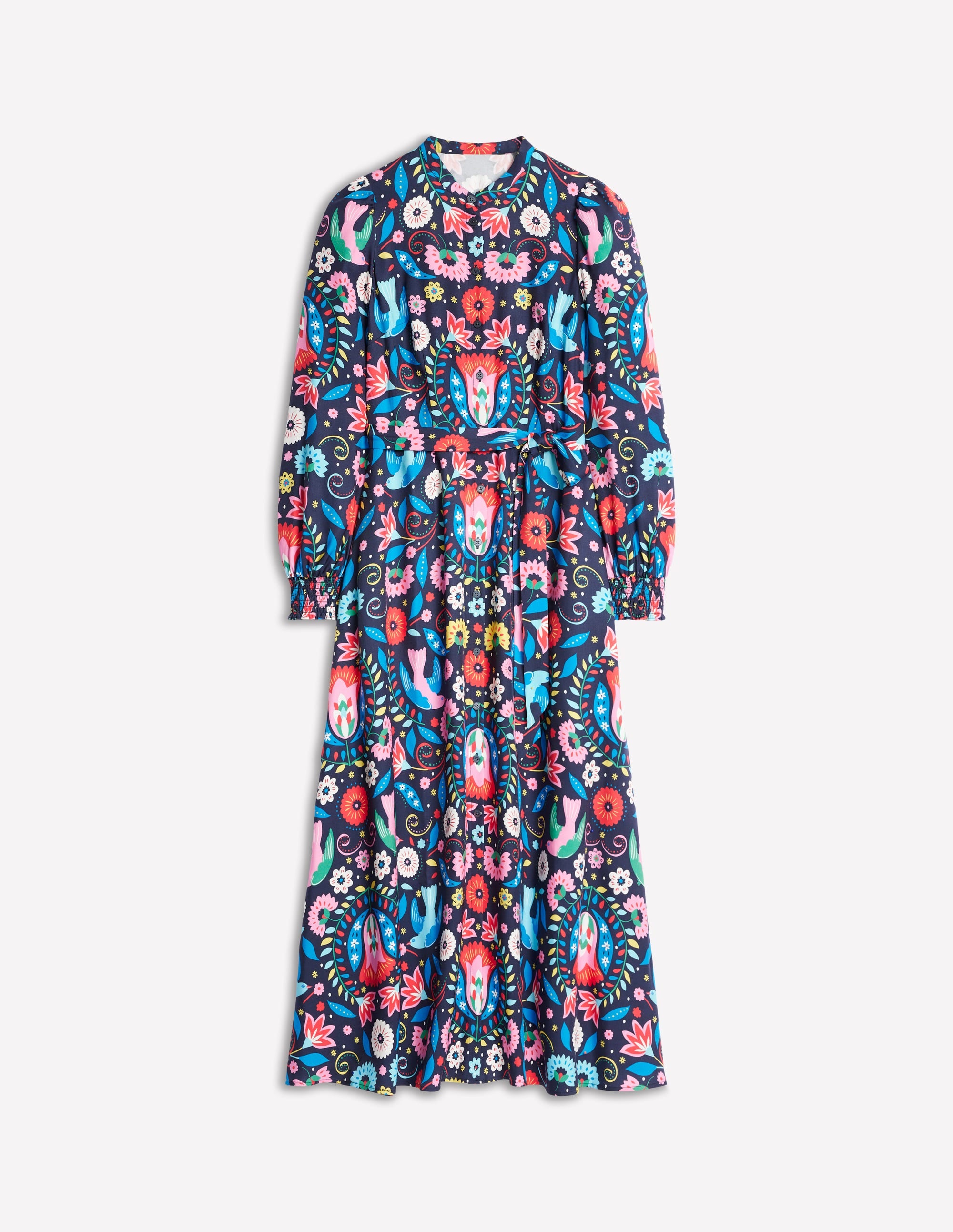 Ruby Collarless Shirt Dress-French Navy, Decorative Garden - Image 6