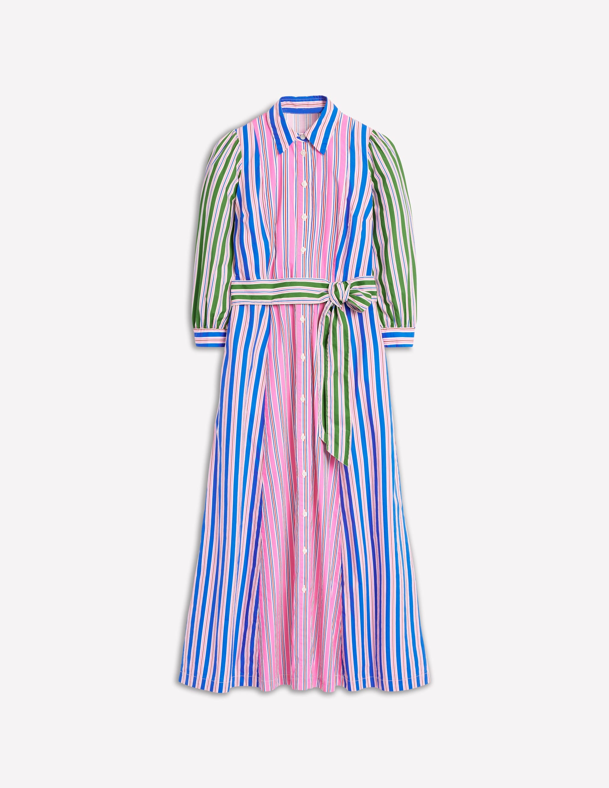 Clara Cotton Shirt Dress-Pink Rose, Red Stripe - Image 8