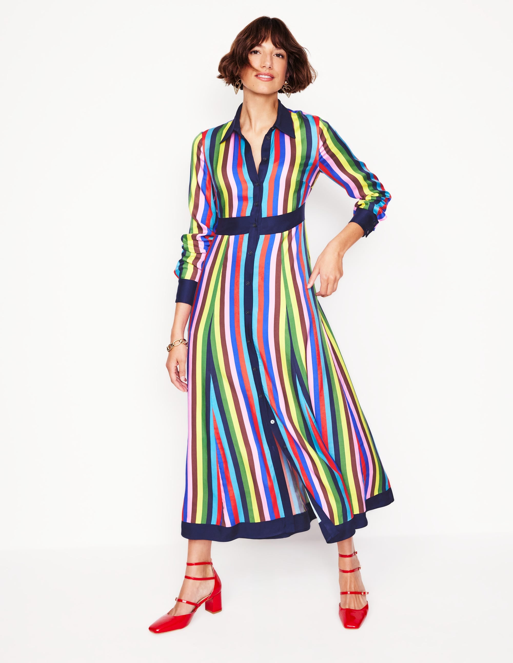 Empire Shirt Dress-Blue, Chestnut Multistripe - Image 1