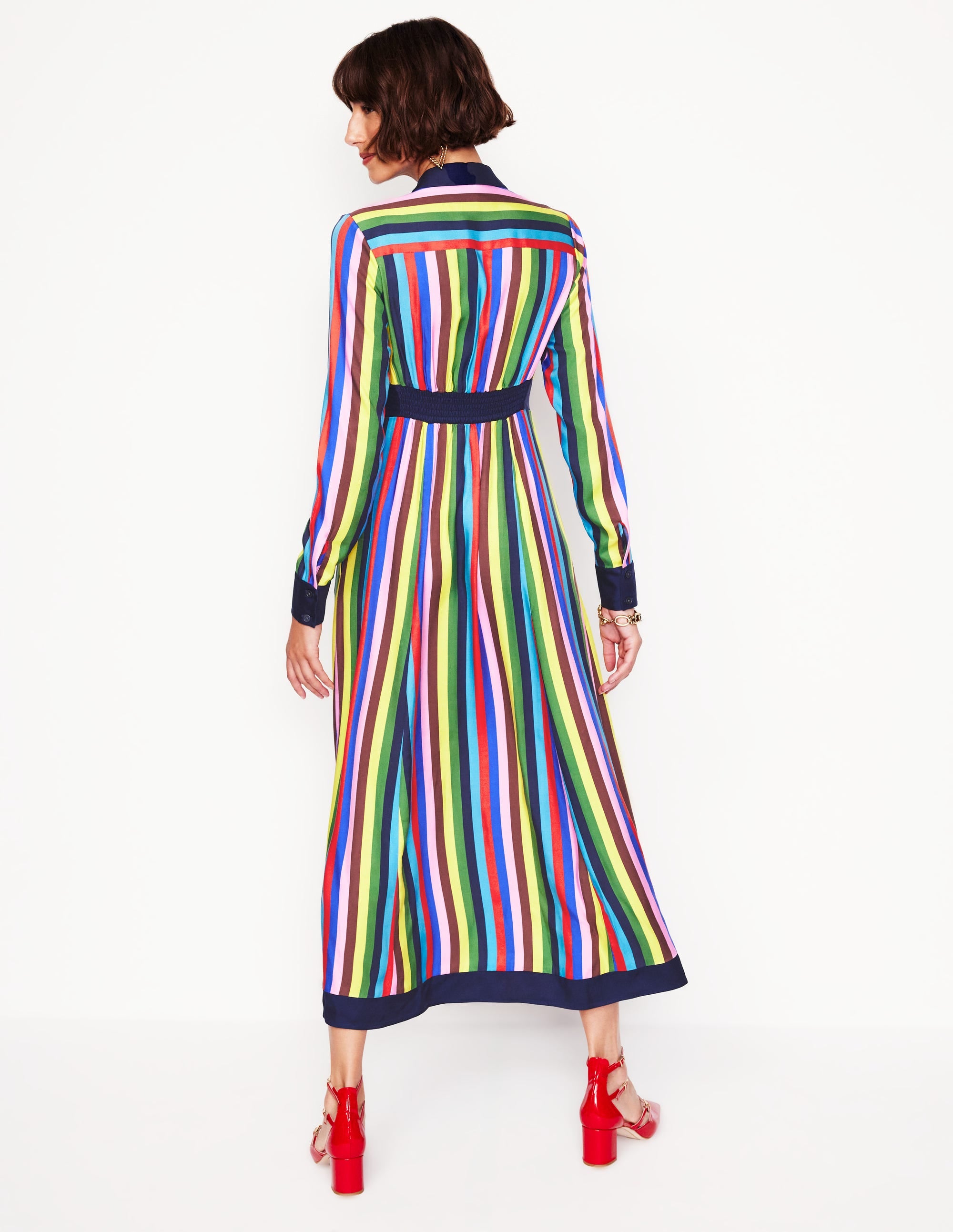 Empire Shirt Dress-Blue, Chestnut Multistripe - Image 4