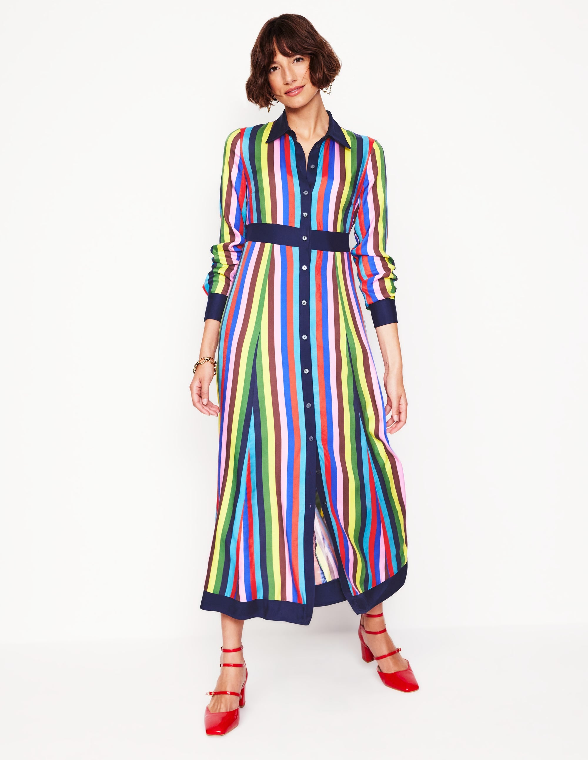Empire Shirt Dress-Blue, Chestnut Multistripe - Image 5
