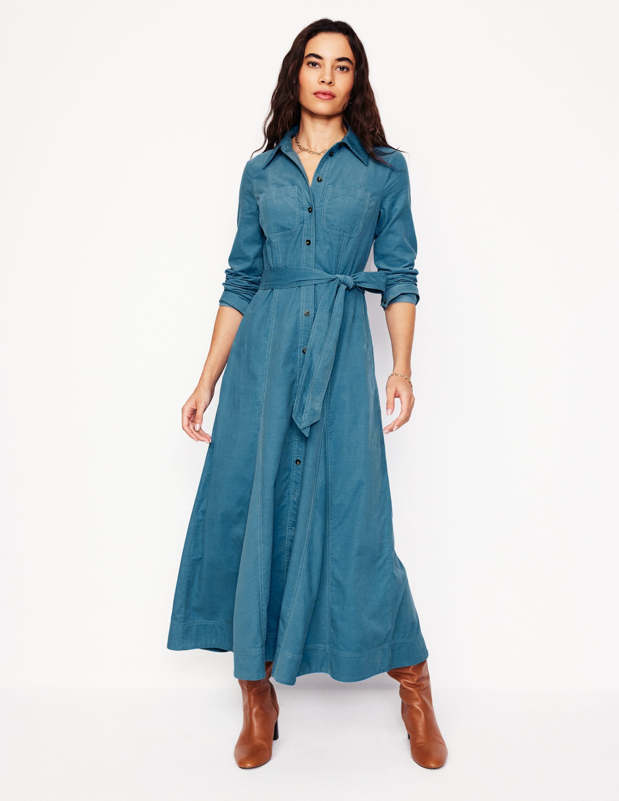 Tess Cord Midi Shirt Dress-Duck Egg Blue - Image 2