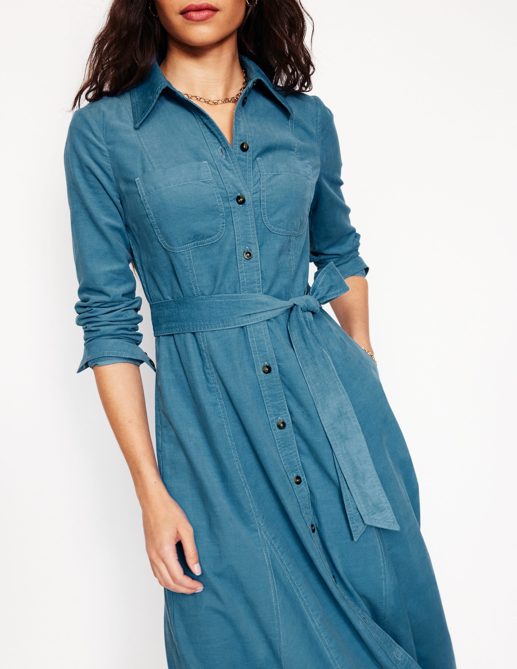 Tess Cord Midi Shirt Dress-Duck Egg Blue - Image 3