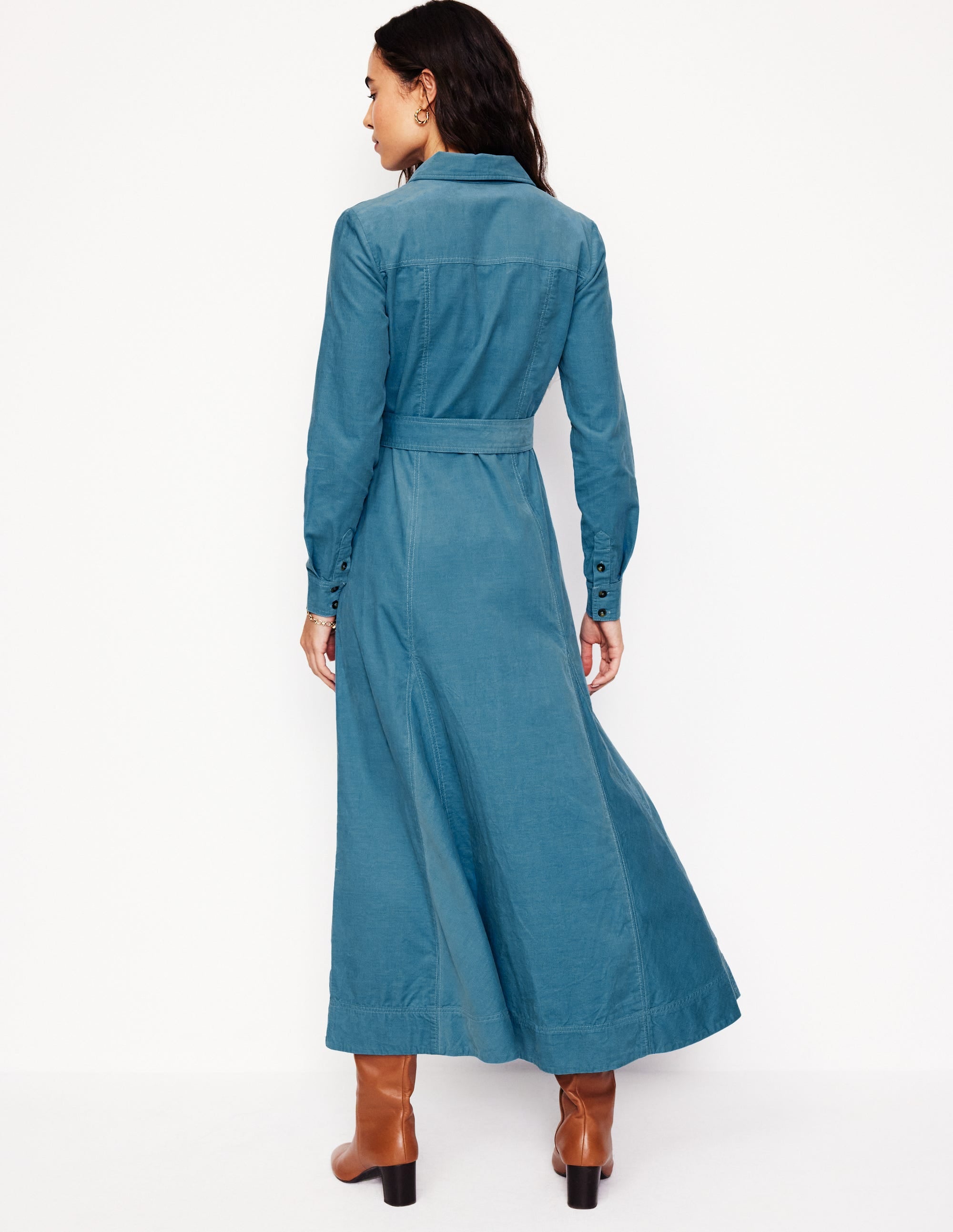 Tess Cord Midi Shirt Dress-Duck Egg Blue - Image 4