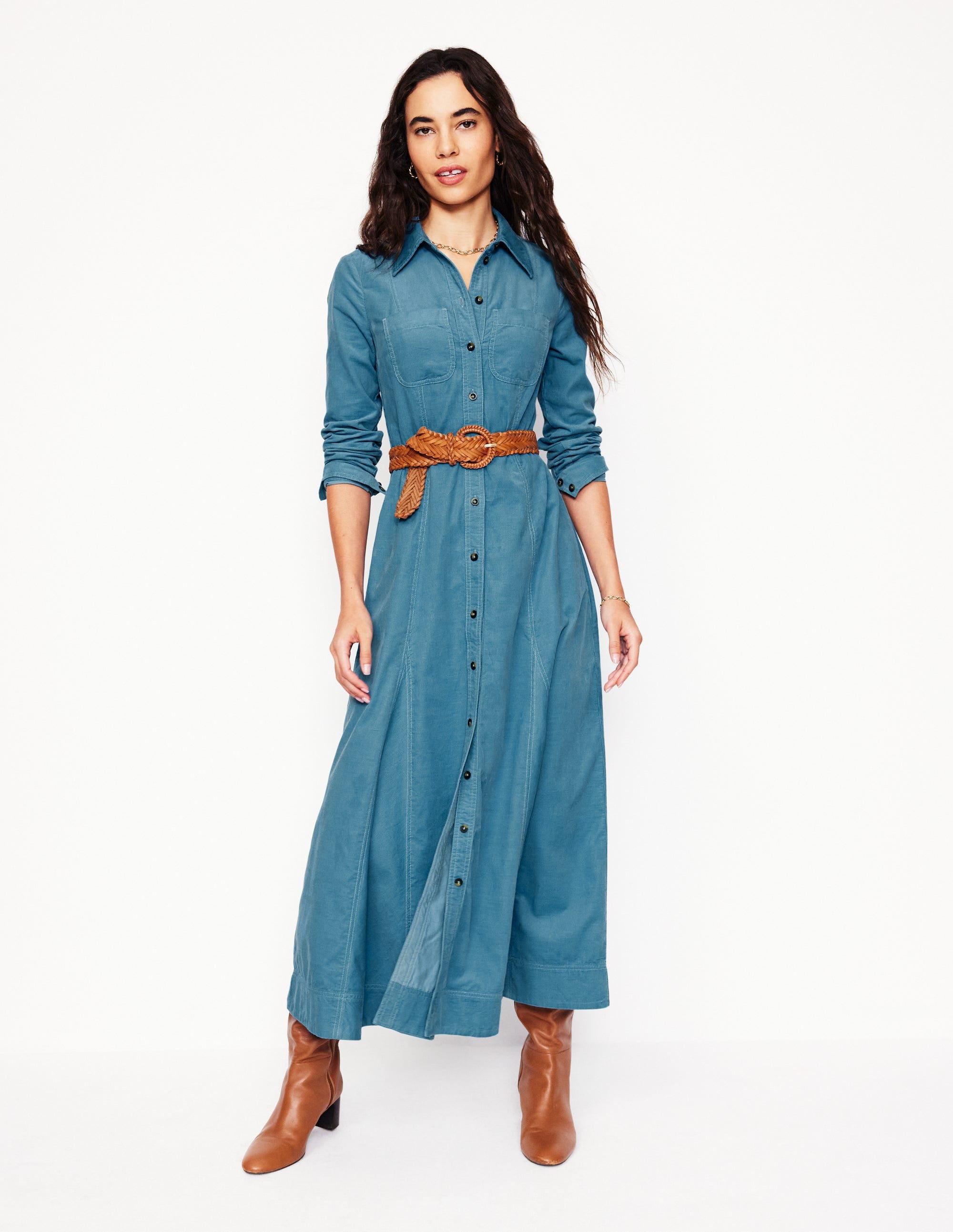 Tess Cord Midi Shirt Dress-Duck Egg Blue - Image 5