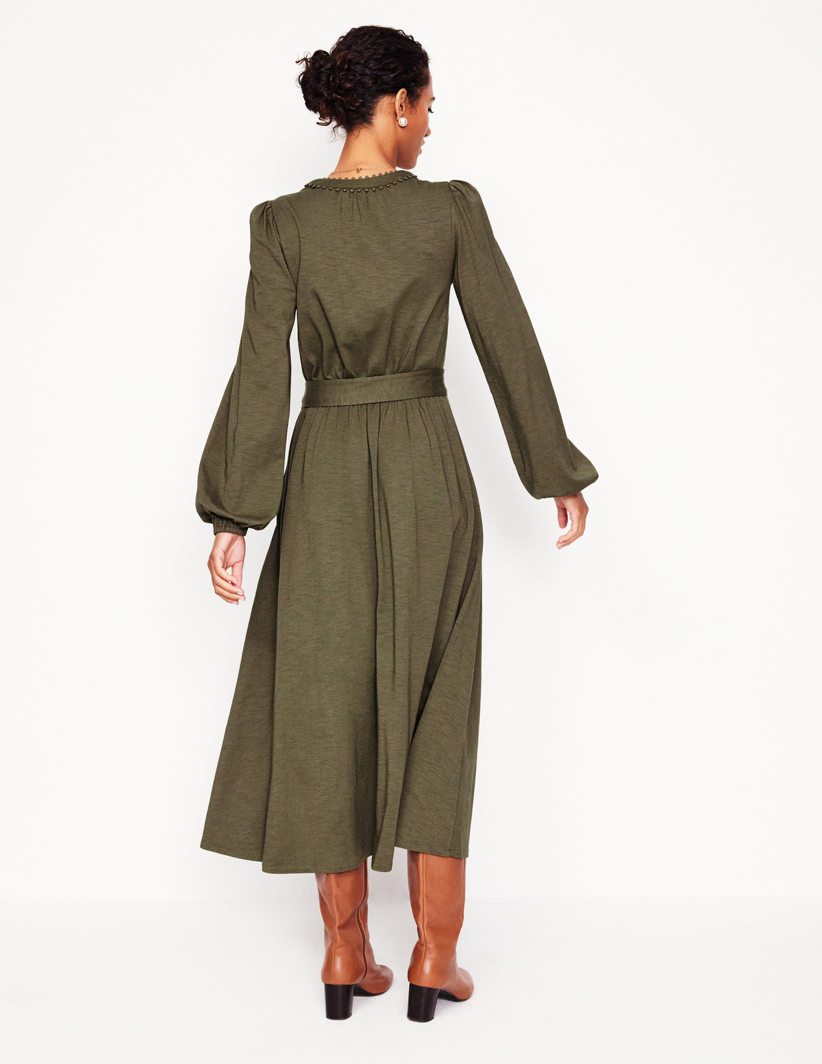 Maeve Trim Jersey Midi Dress-Classic Khaki - Image 3