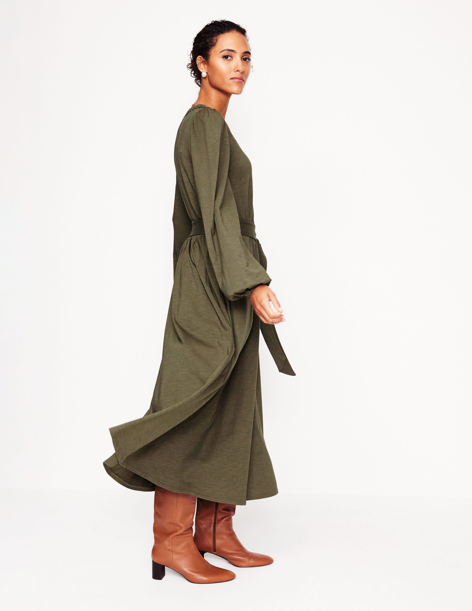 Maeve Trim Jersey Midi Dress-Classic Khaki - Image 4