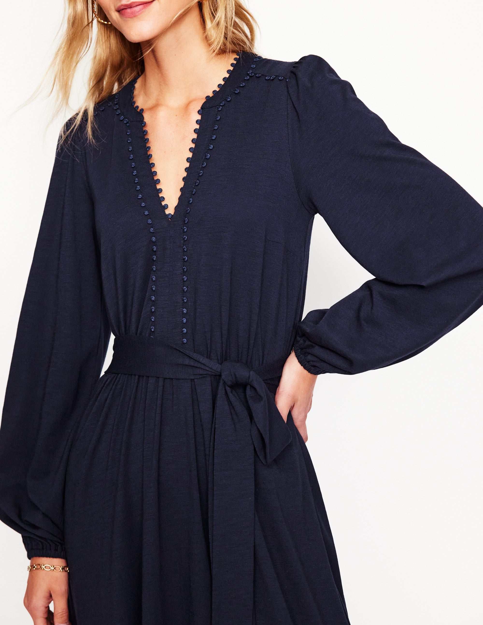 Maeve Trim Jersey Midi Dress-Navy - Image 2