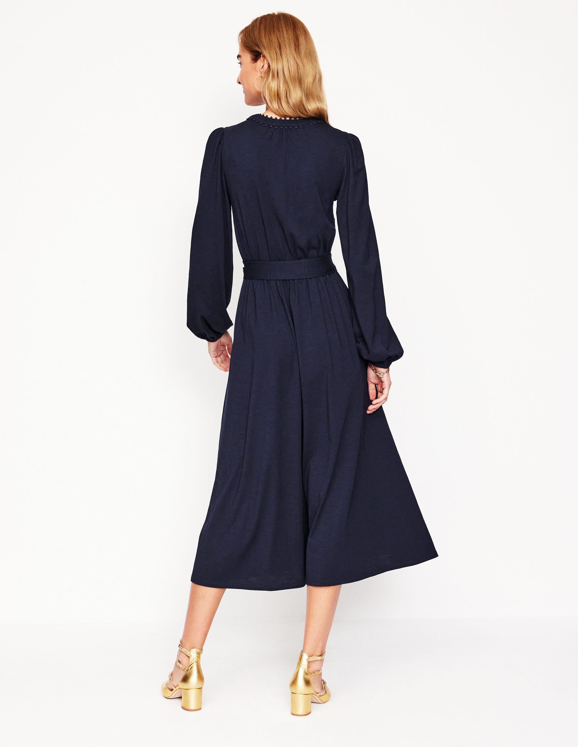 Maeve Trim Jersey Midi Dress-Navy - Image 3