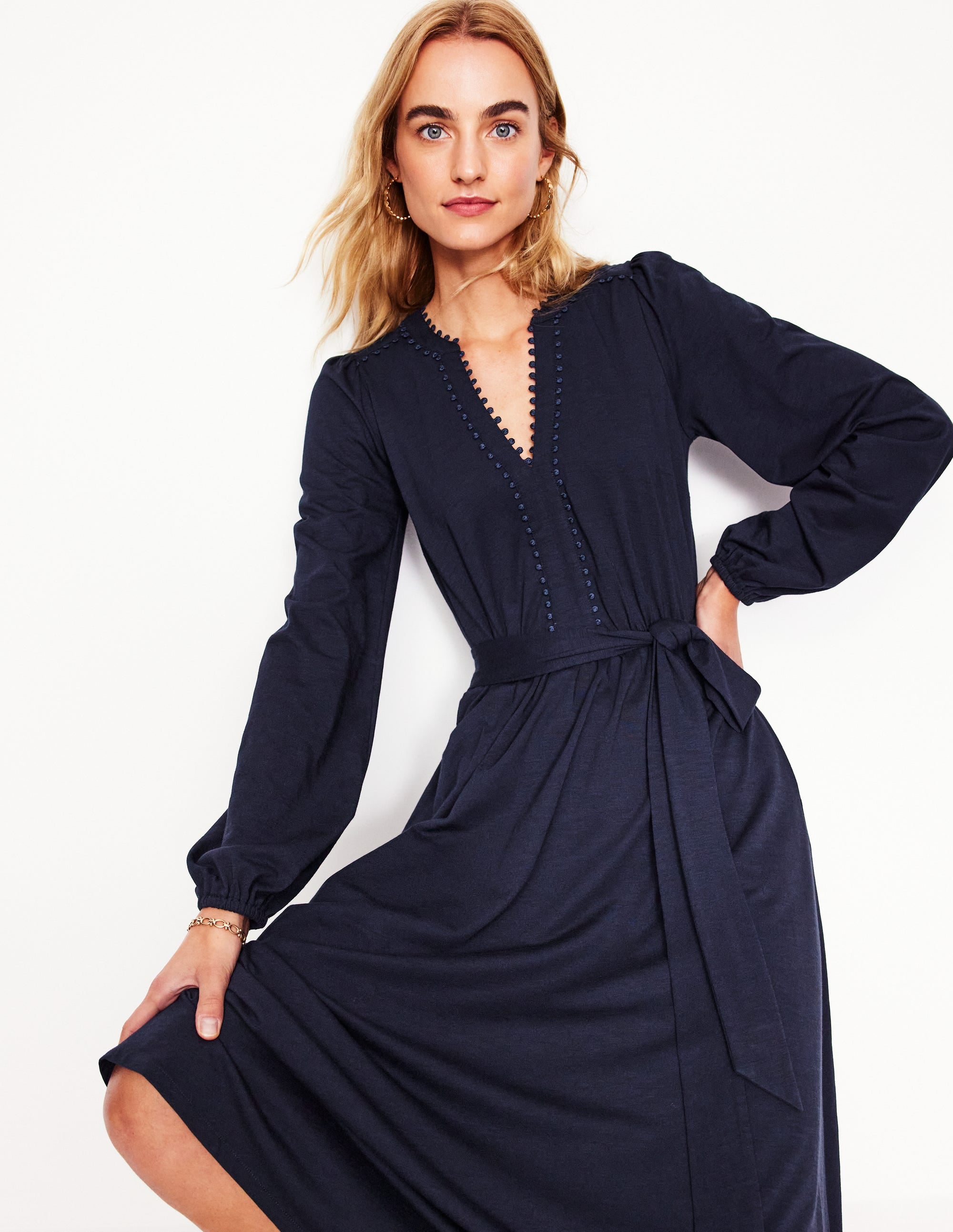Maeve Trim Jersey Midi Dress-Navy - Image 4