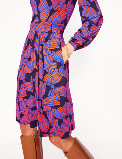 Alexandra Blouson Jersey Dress-French Navy, Bow Scatter-2