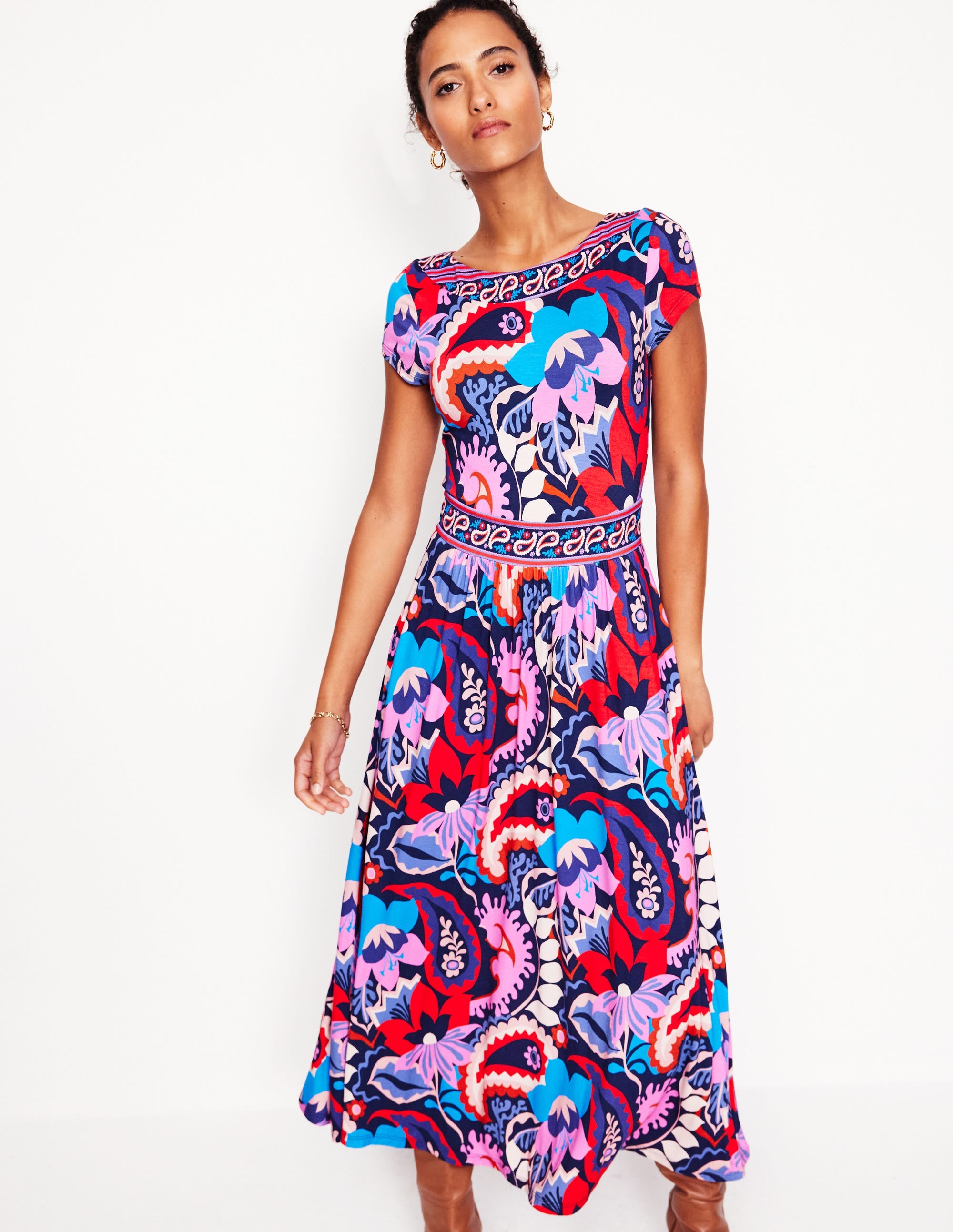 Melanie Jersey Midi Dress-French Navy, Botanical Paisley - Image 1