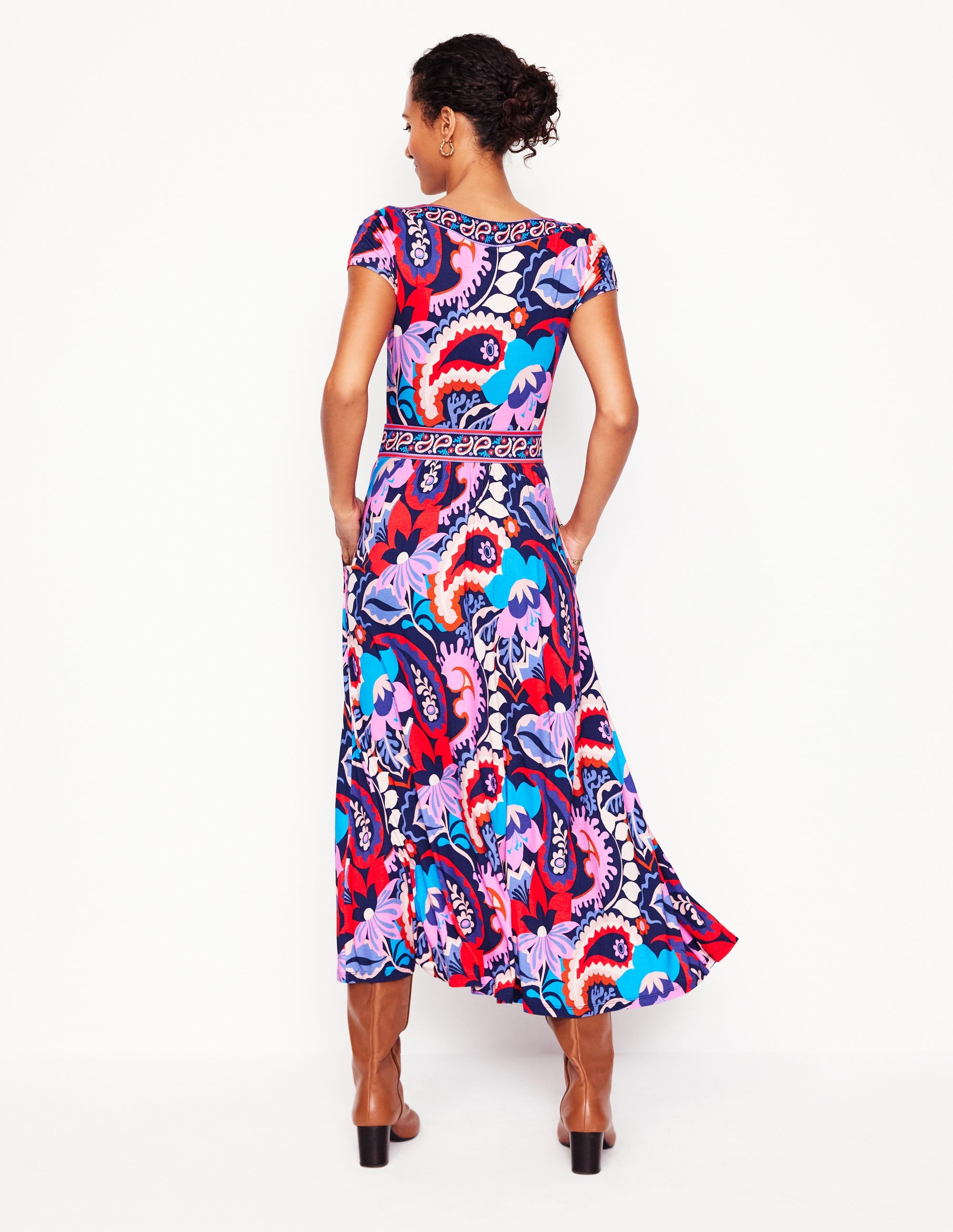Melanie Jersey Midi Dress-French Navy, Botanical Paisley - Image 3