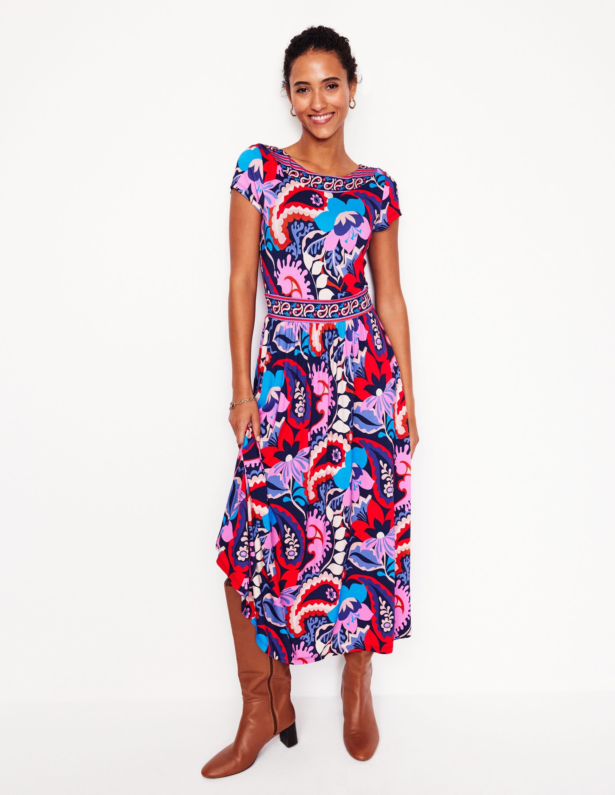 Melanie Jersey Midi Dress-French Navy, Botanical Paisley - Image 4
