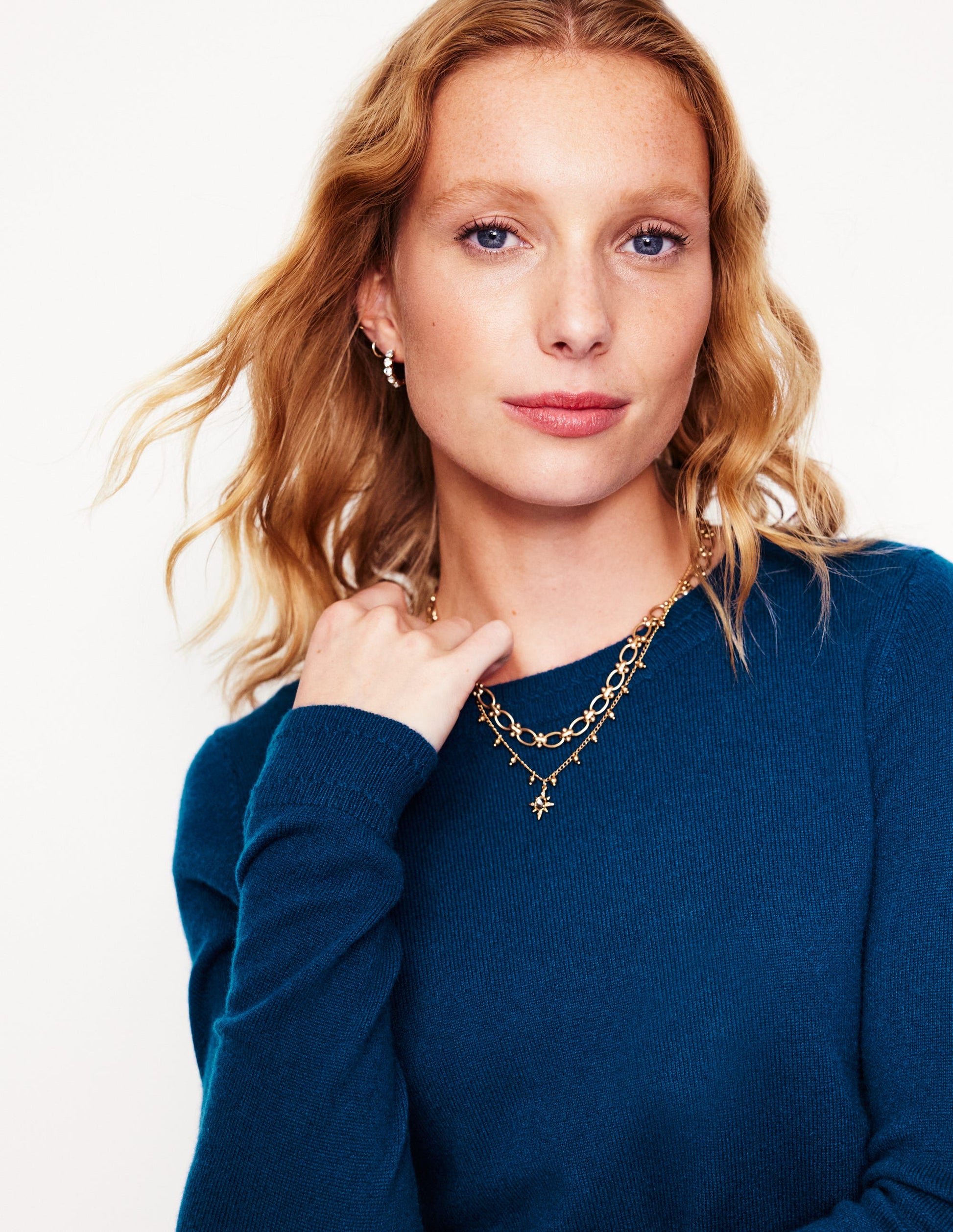 Eva Cashmere Crew Neck Jumper-Harbour Blue-2