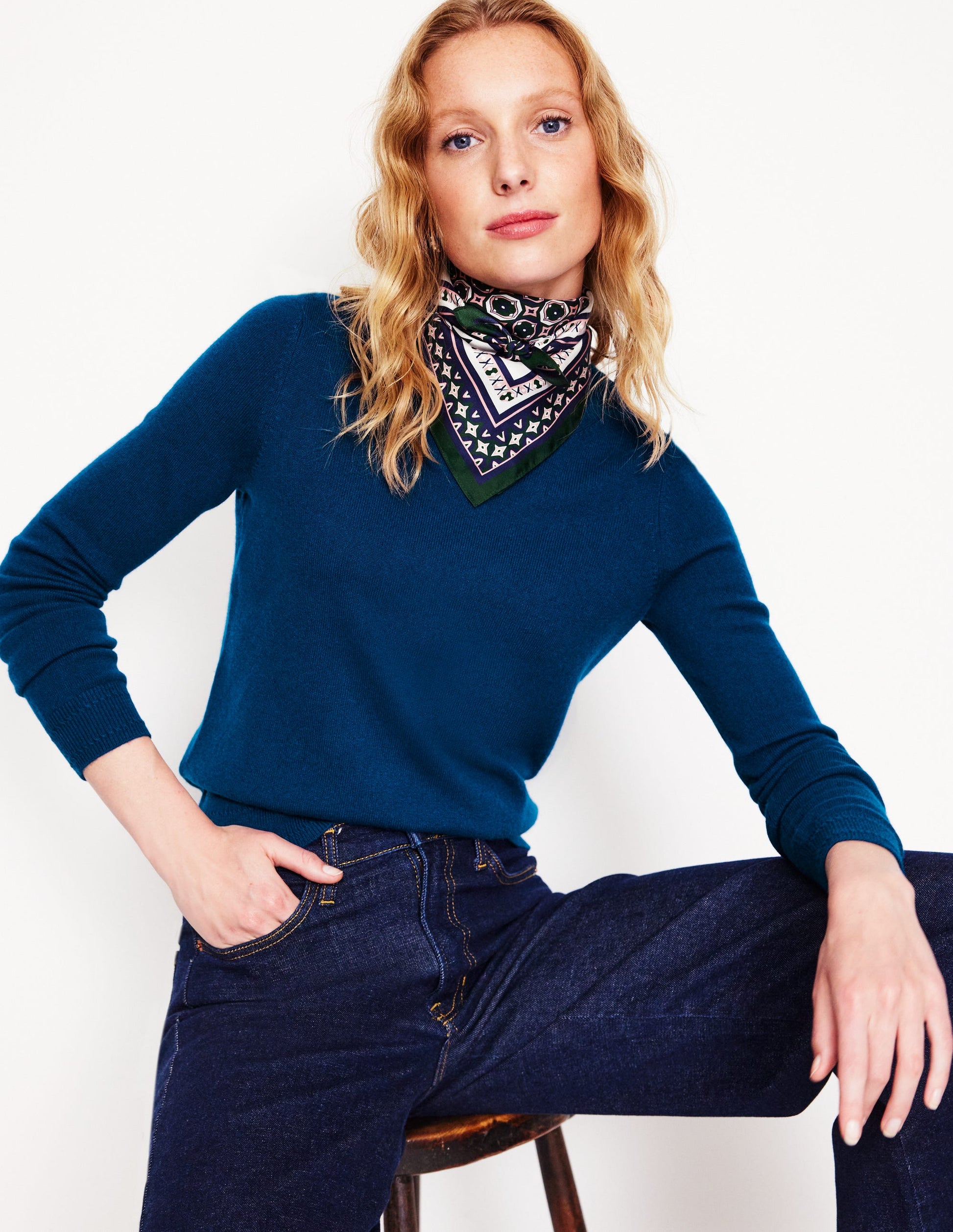 Eva Cashmere Crew Neck Jumper-Harbour Blue-4