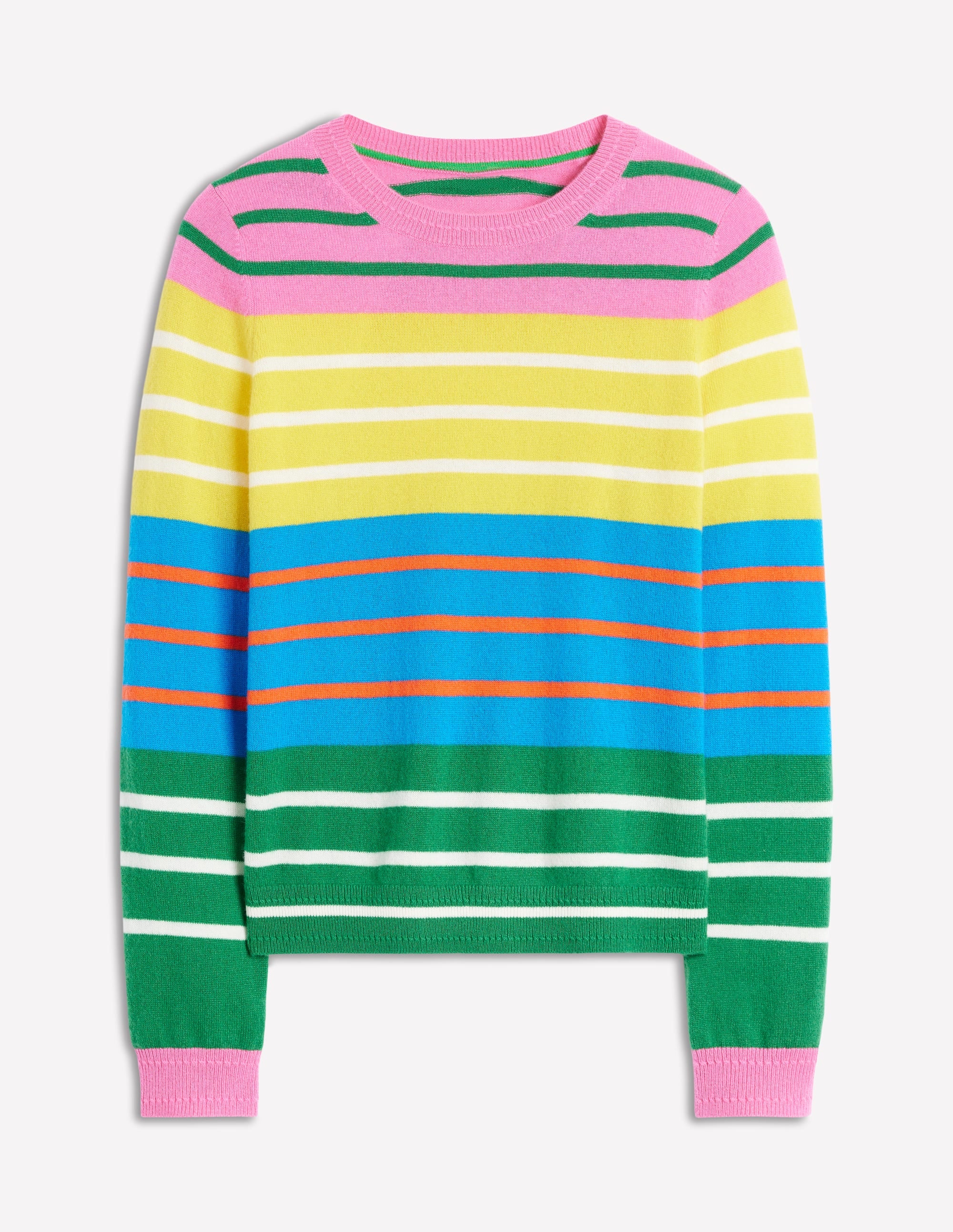 Eva Cashmere Crew Neck Jumper-Green, Pink, Bright Blue Multi - Image 5